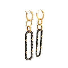 Vintage Armenta Designer RBC Diamond Silver and Gold Drop Earrings on Hoops (Boucles d'oreilles argent et or)
