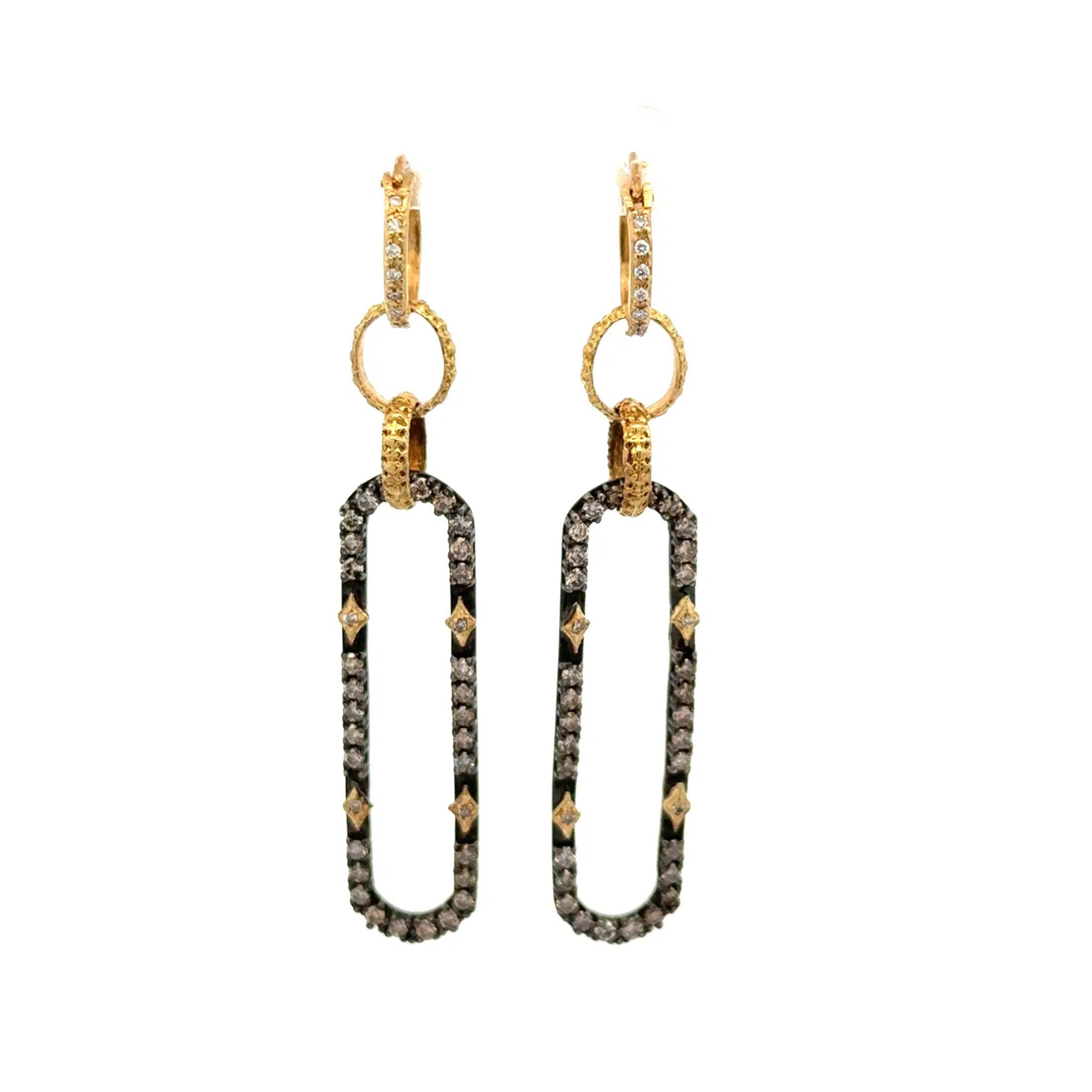 Vintage ARMENTA Designer RBC Diamant Silber und Gold Tropfen Ohrringe auf Creolen (Brillantschliff) im Angebot