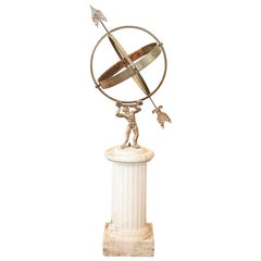 Vintage Armillary or Sun Clock on Original White Pedestal Base, Denmark