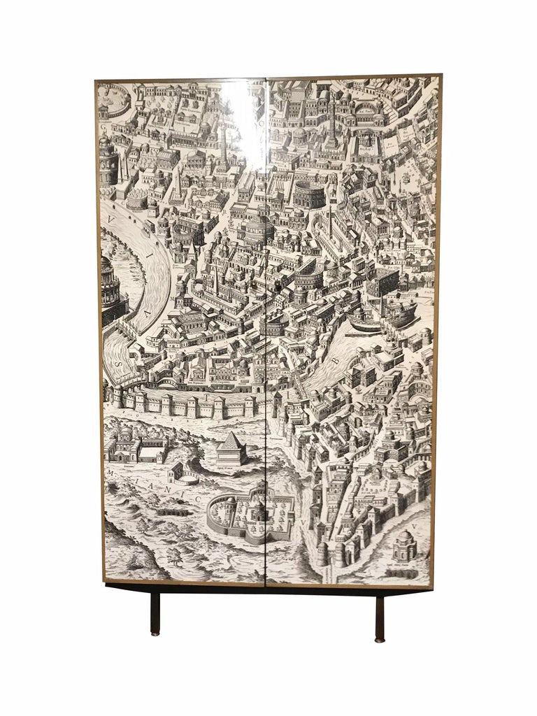 Vintage Armoire Compactium Engraving Of Ancient Rome On Formica