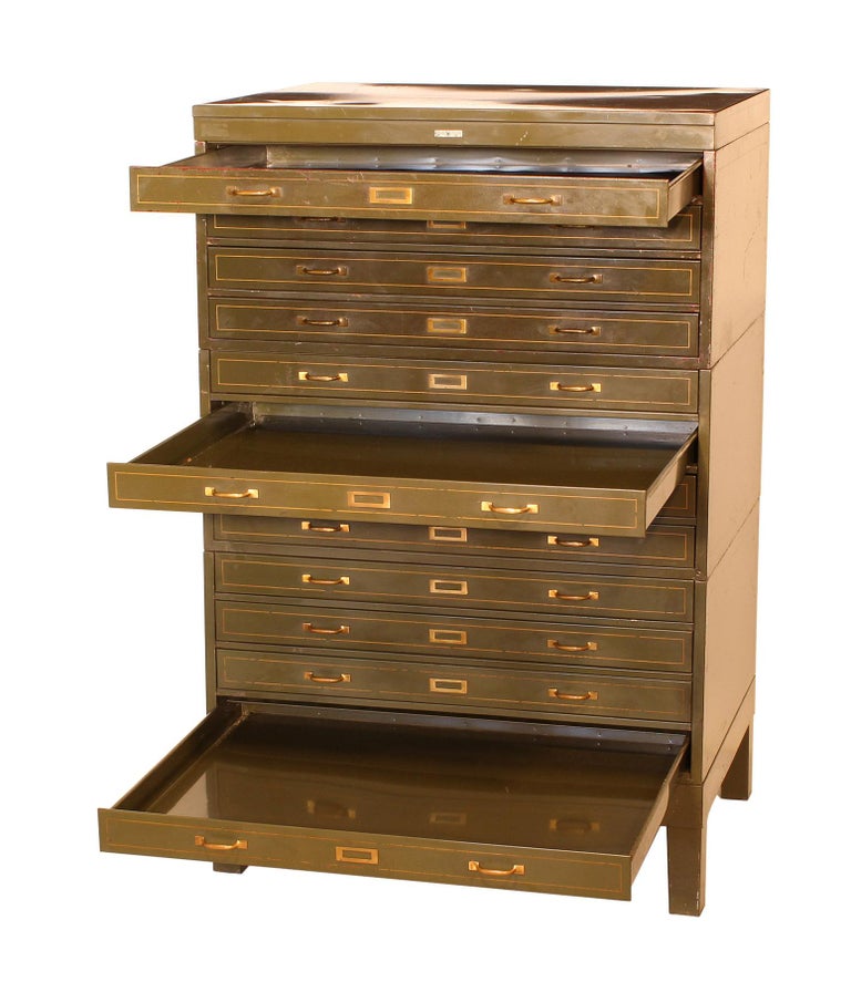 Vintage Army Green Steel Flat File Map and Blueprint by Globe