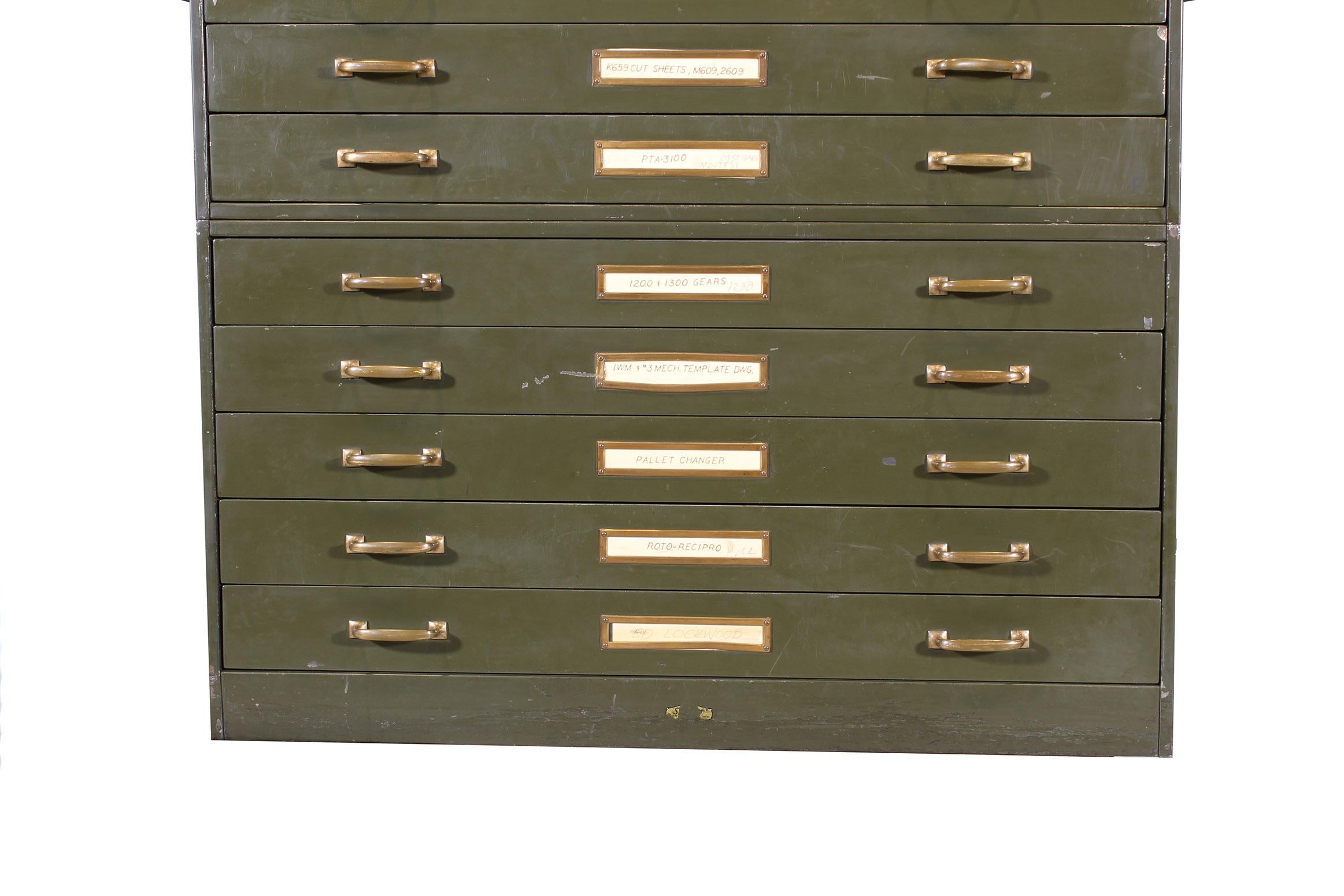 American Vintage Army Green Steel Flat File Map and Blueprint Cabinet by Steel Age