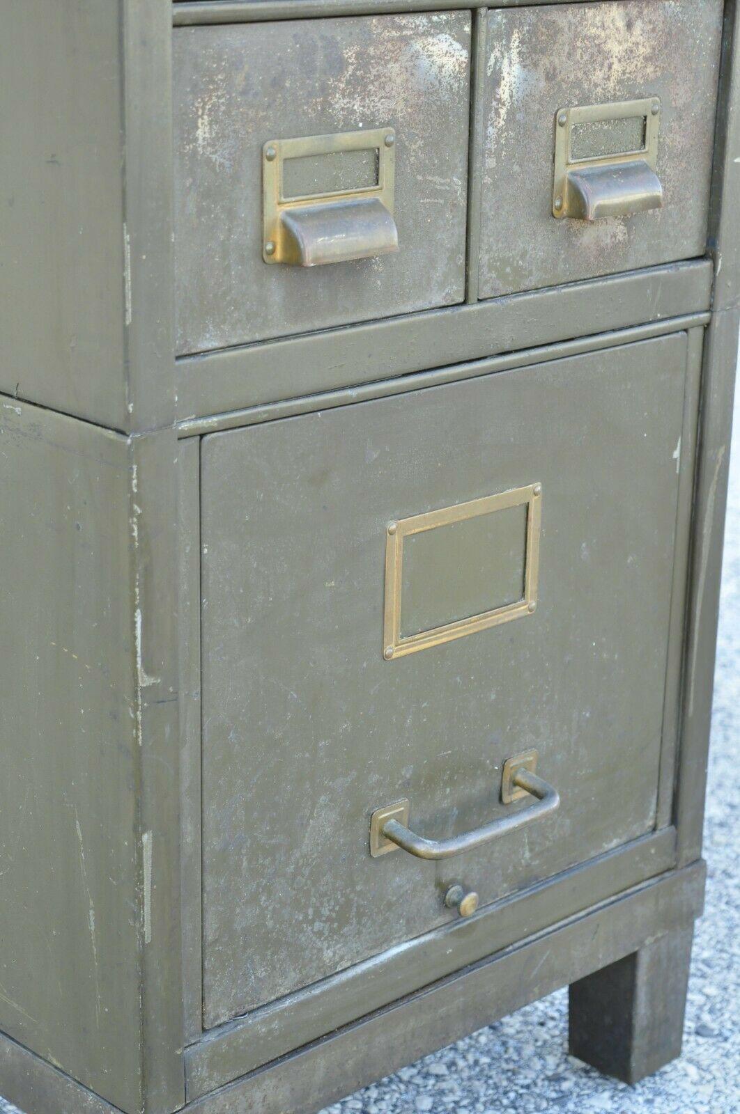 Vintage Army Green Steel Metal Industrial Narrow Stack File Cabinet by Art Metal 2