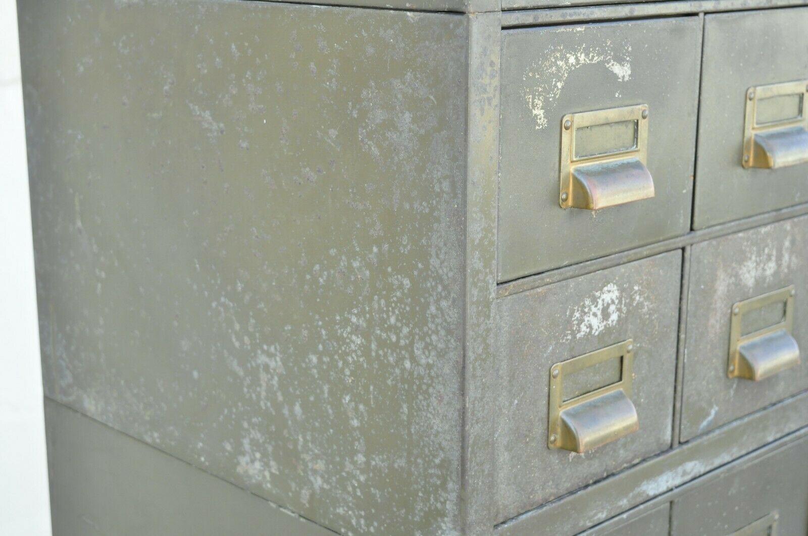 American Vintage Army Green Steel Metal Industrial Narrow Stack File Cabinet by Art Metal