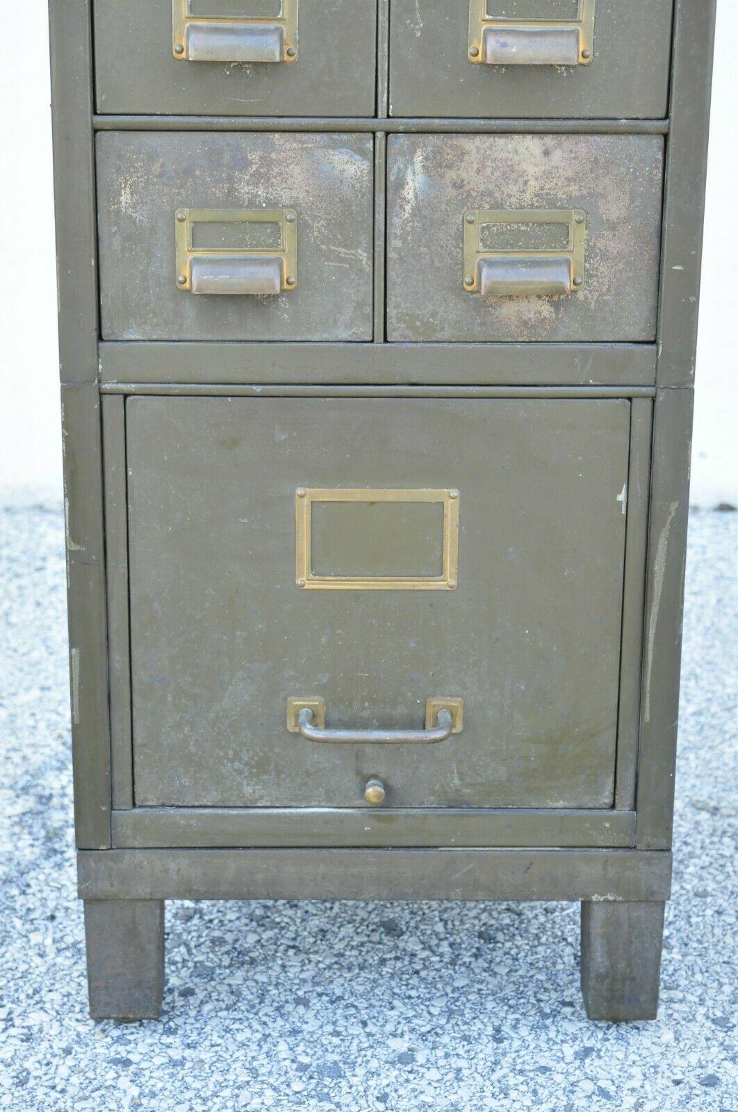 20th Century Vintage Army Green Steel Metal Industrial Narrow Stack File Cabinet by Art Metal