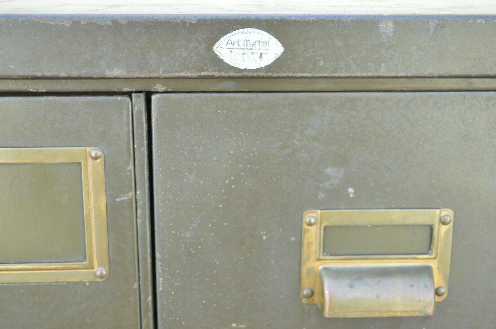 Vintage Army Green Steel Metal Industrial Narrow Stack File Cabinet by Art Metal 1