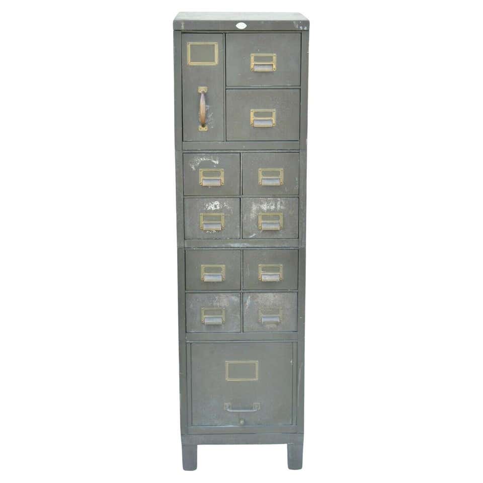 Vintage Army Green Steel Metal Industrial Narrow Stack File Cabinet by ...
