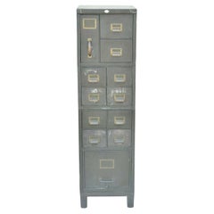 Antique Army Green Steel Metal Industrial Narrow Stack File Cabinet by Art Metal