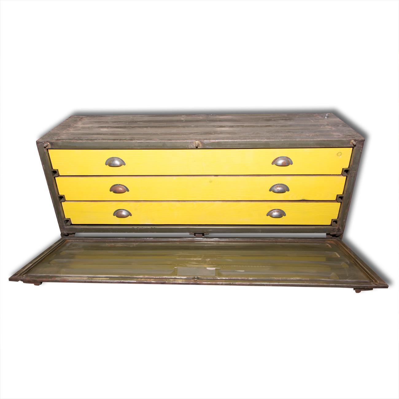 Czech Vintage Army Metal Box, Chest of Drawers, 1950s For Sale