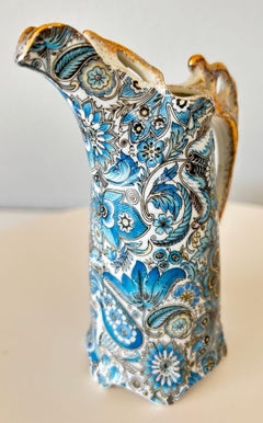 Vintage Arnart “Royal Paisley” Porcelain Miniature Pitcher, Blue White Gilt