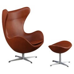 Cognacfarbener Ledersessel „Egg“ von Arne Jacobsen für Fritz Hansen, Vintage