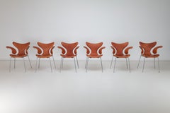 Vintage Arne Jacobsen for Fritz Hansen Lily / Seagull Chairs 1973 Cognac Leather