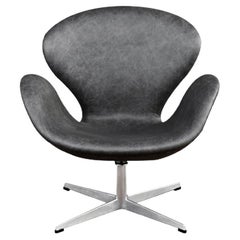 Vintage Arne Jacobsen Grey Leather "Swan" Chair for Fritz Hansen