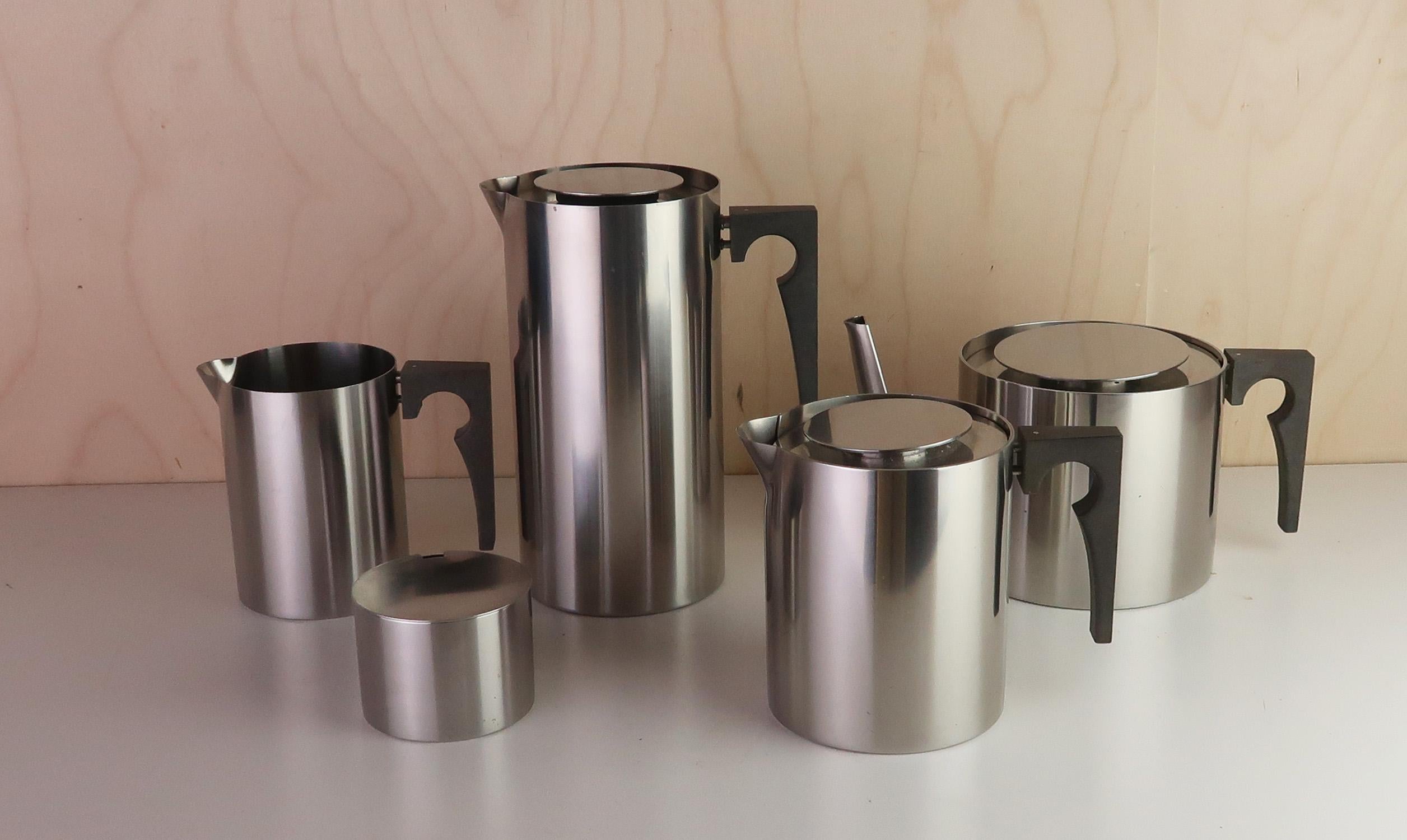 Mid-Century Modern Vintage Arne Jacobsen Stainless Steel Teaset. Denmark, 1960's For Sale