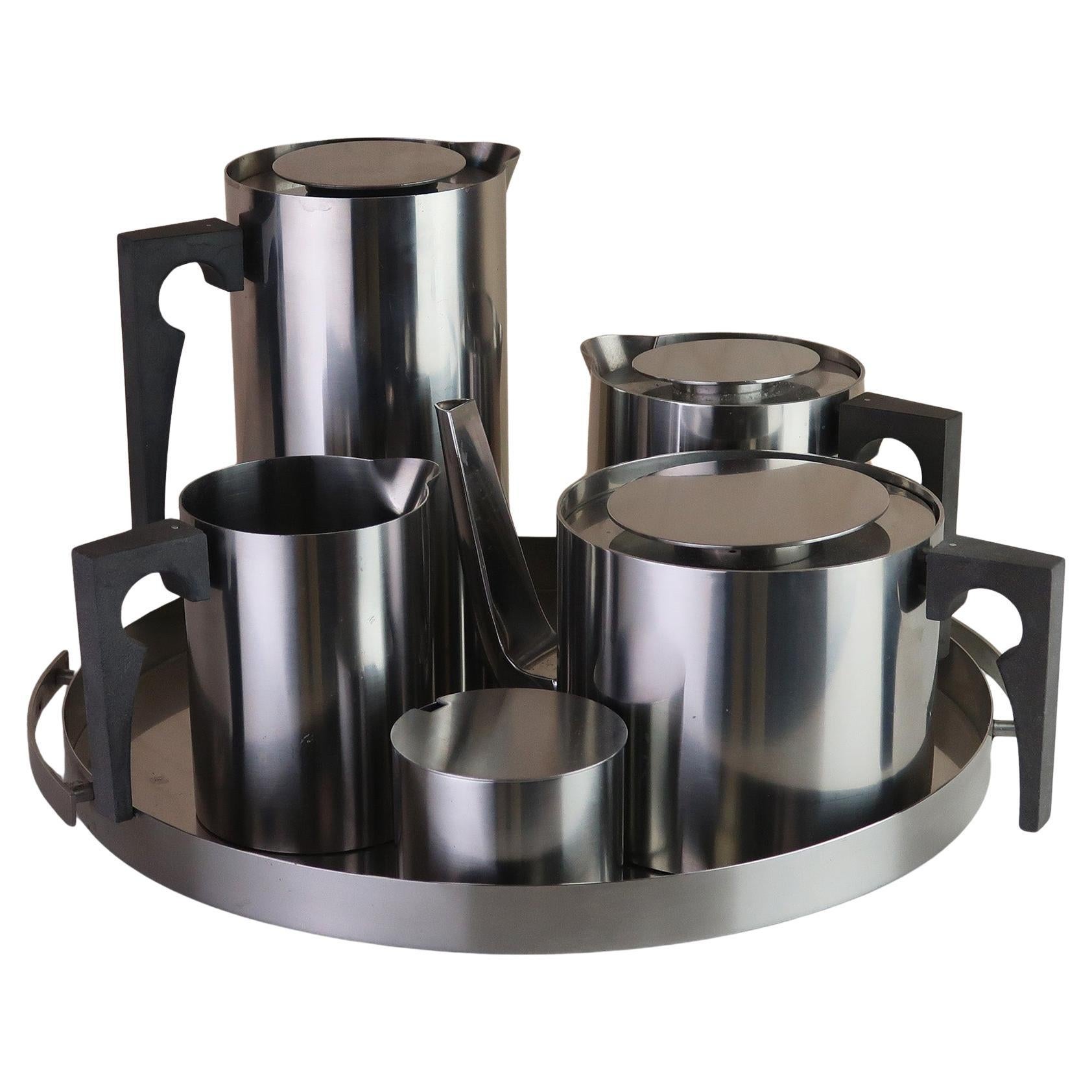 Vintage Arne Jacobsen Stainless Steel Teaset. Denmark, 1960's For Sale