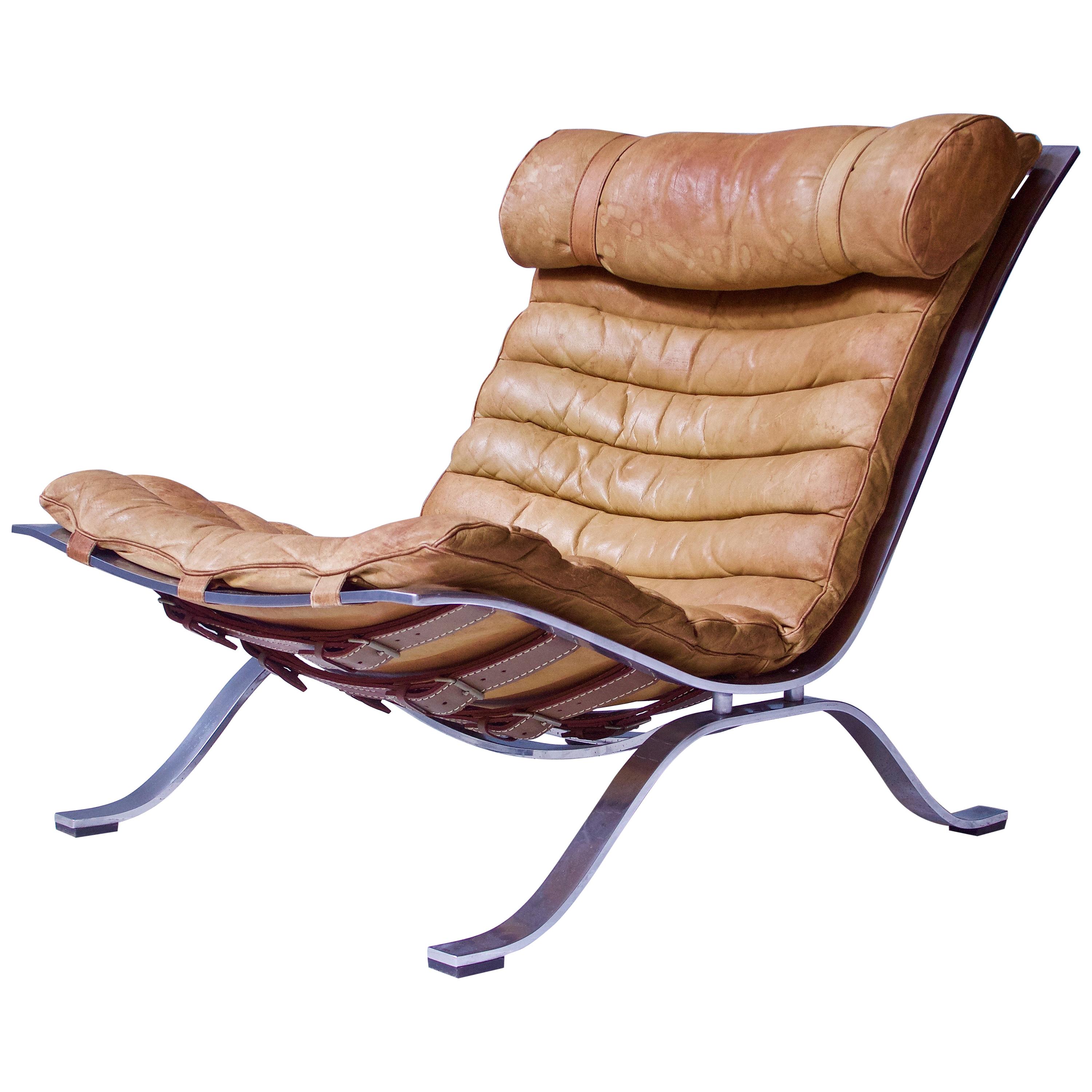 Vintage Arne Norell "Ari" Lounge Chair in Steel & Leather-Sweden, 1966