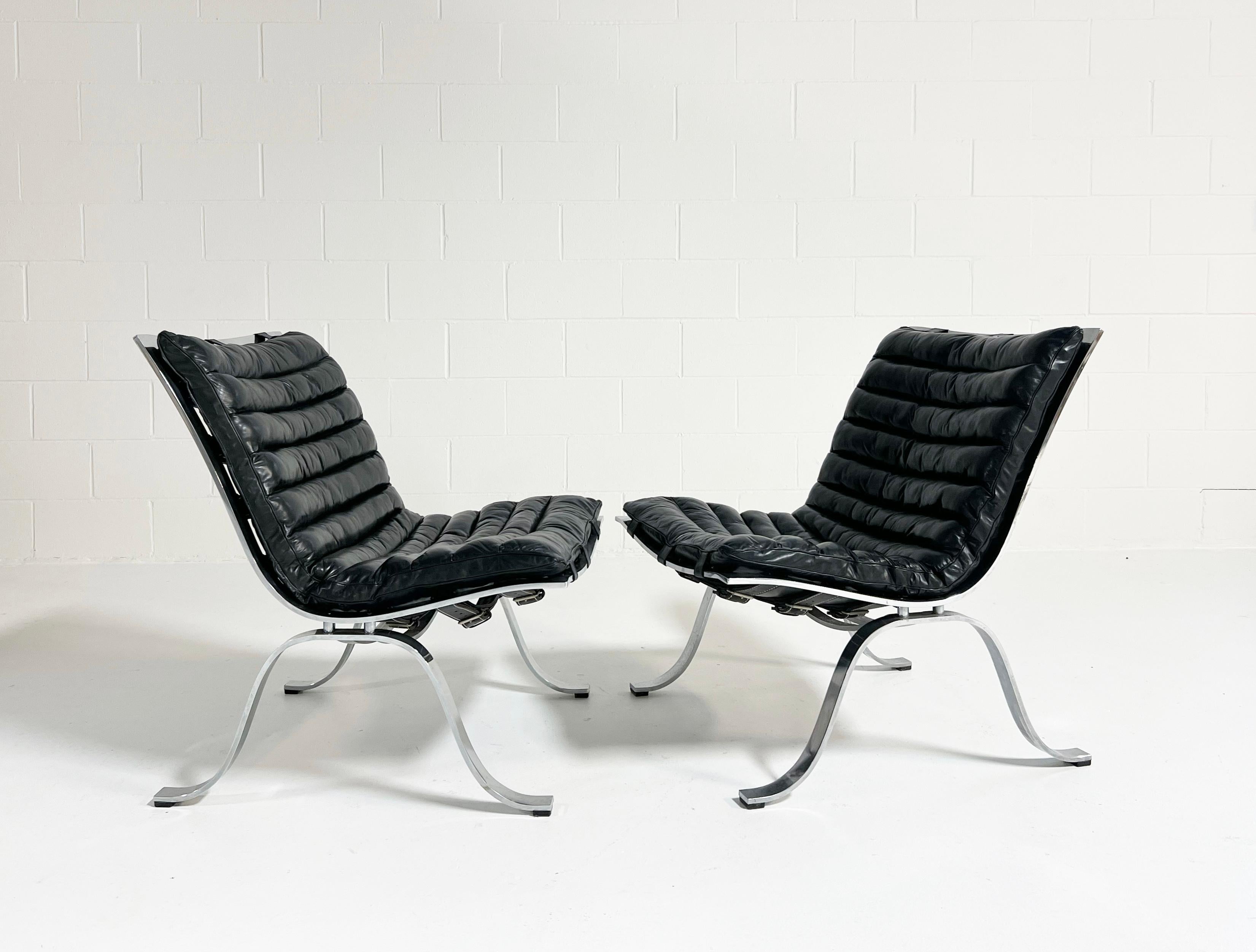 Steel Vintage Arne Norell Ariet Lounge Chairs, Pair