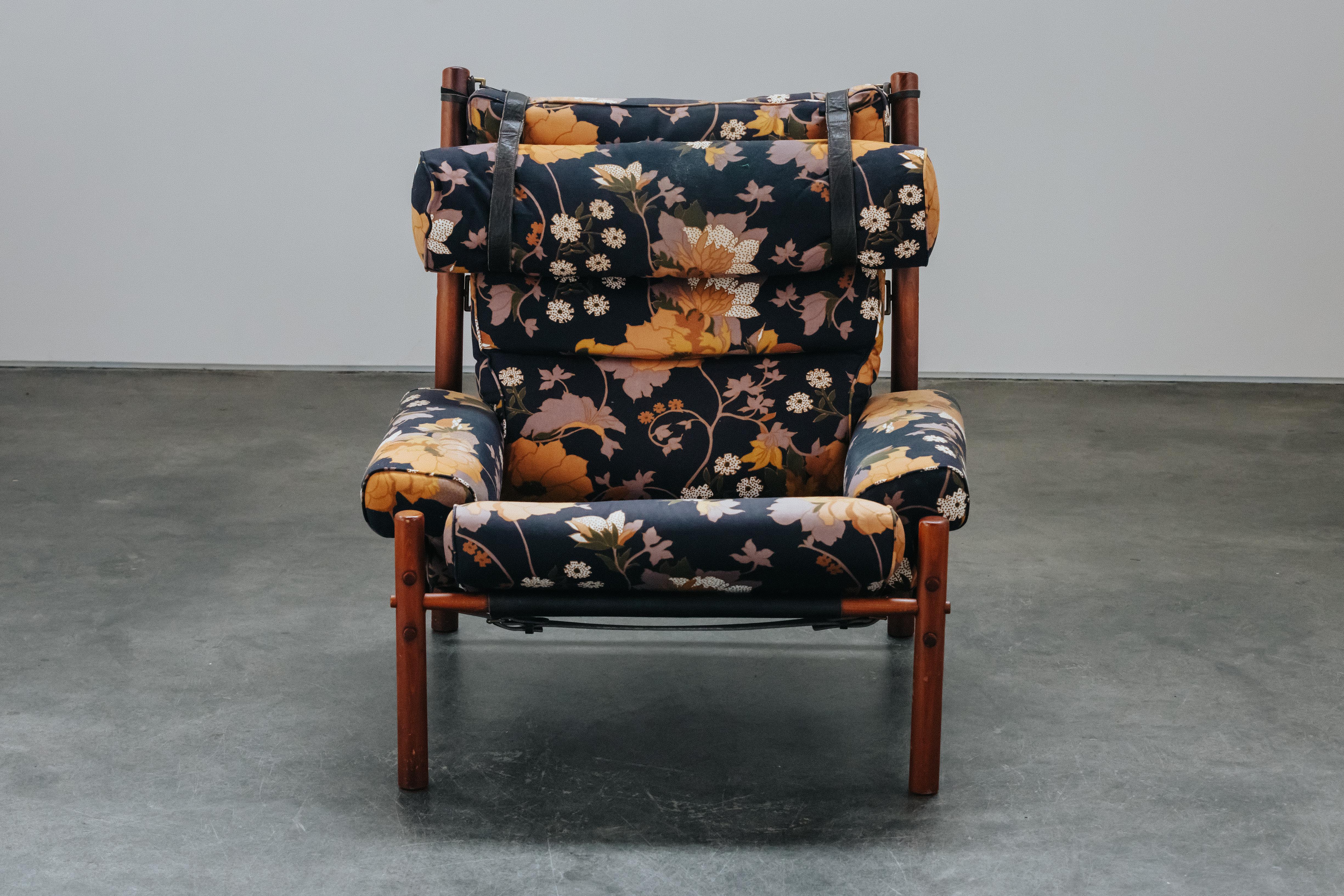 Vintage Arne Norell Inca Lounge Chair From Sweden, Circa 1970.  Comfortable model with original floral upholstery.  Very good condition.