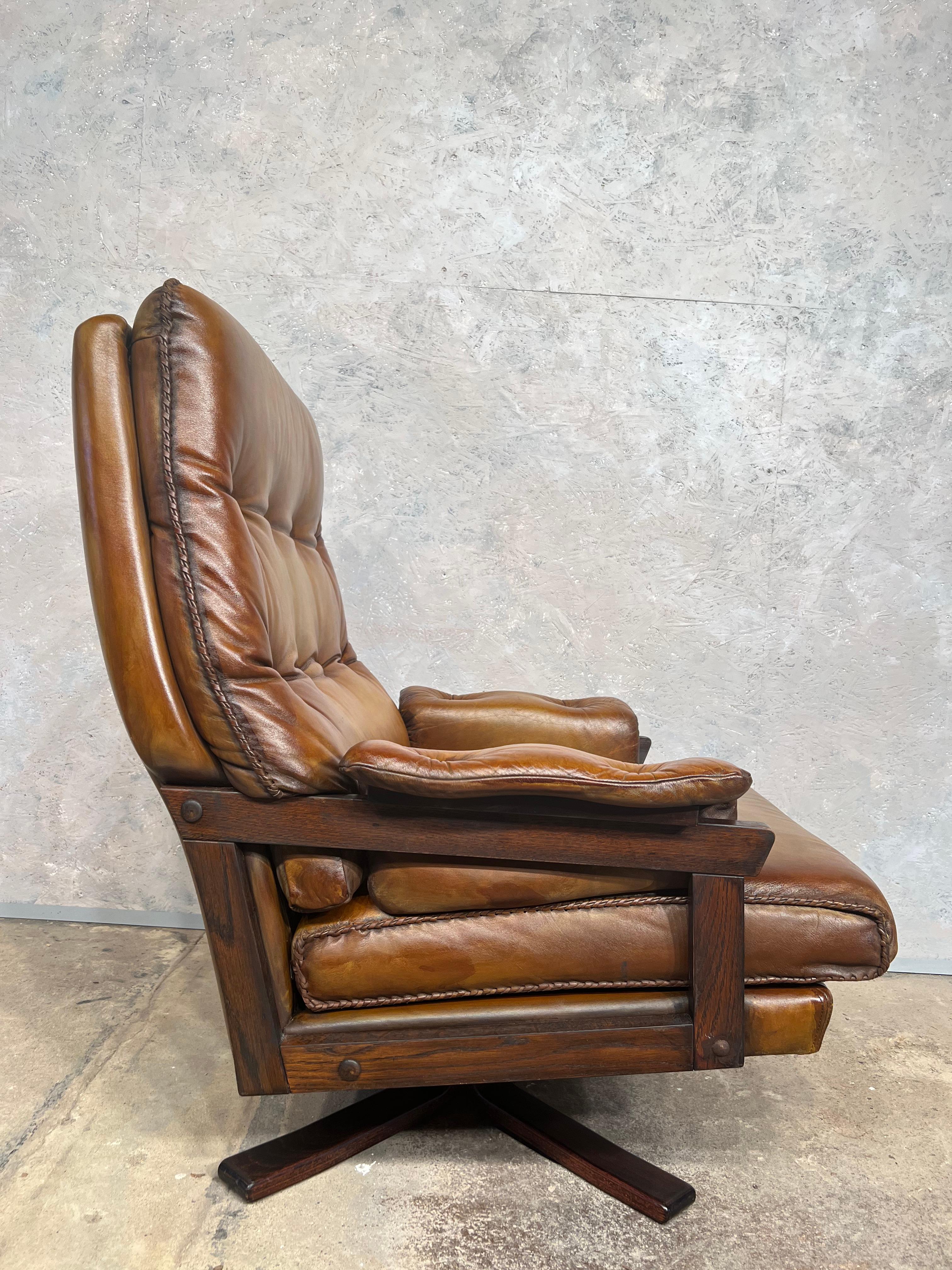 Vintage Arne Norell Leather Swivel Chair Hand dyed Tan #460 For Sale 2