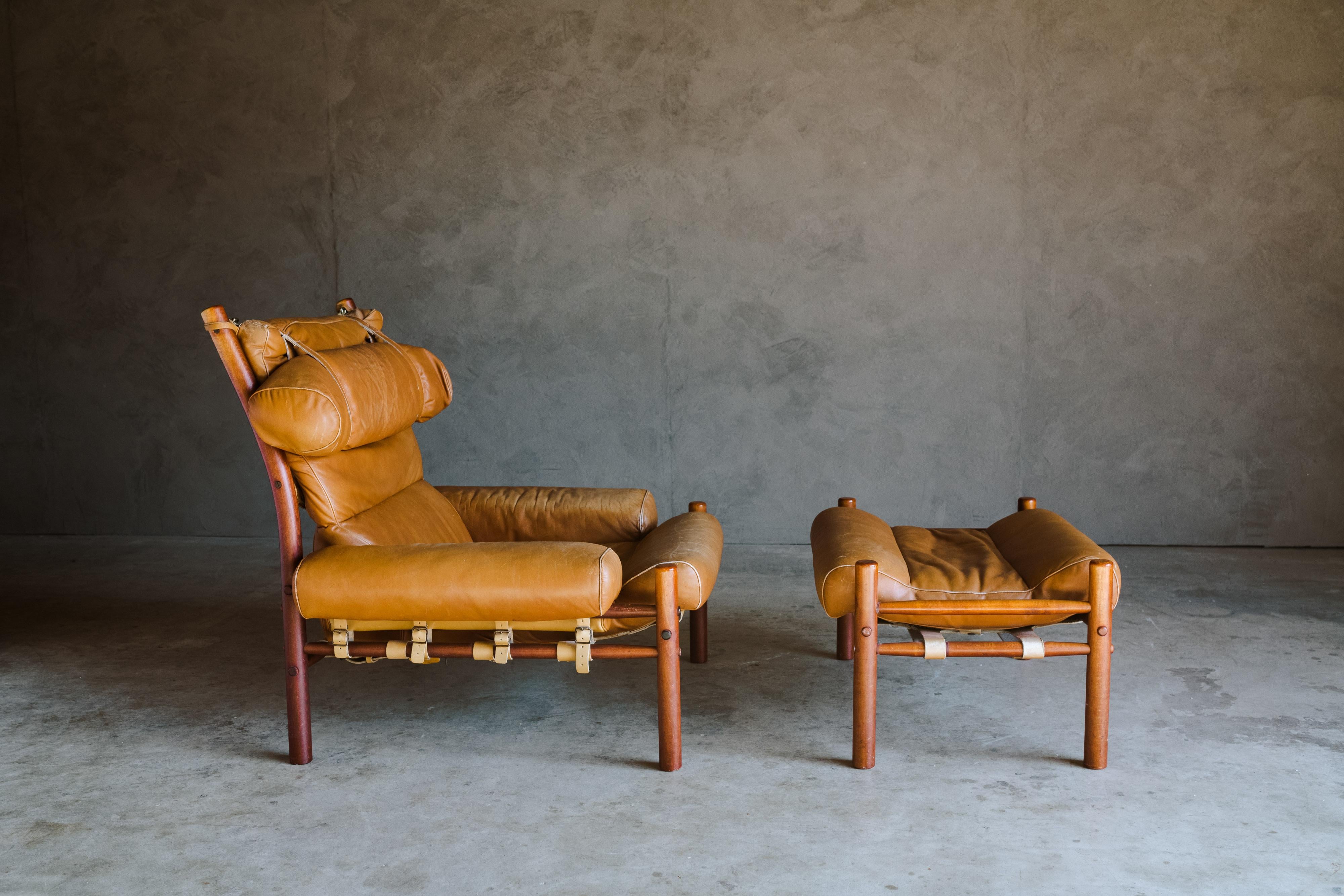 Leather Vintage Arne Norell Lounge Chair and Ottoman, Model Inca, circa 1960