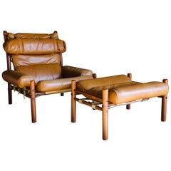 Vintage Arne Norell Lounge Chair and Ottoman, Model Inca, circa 1960