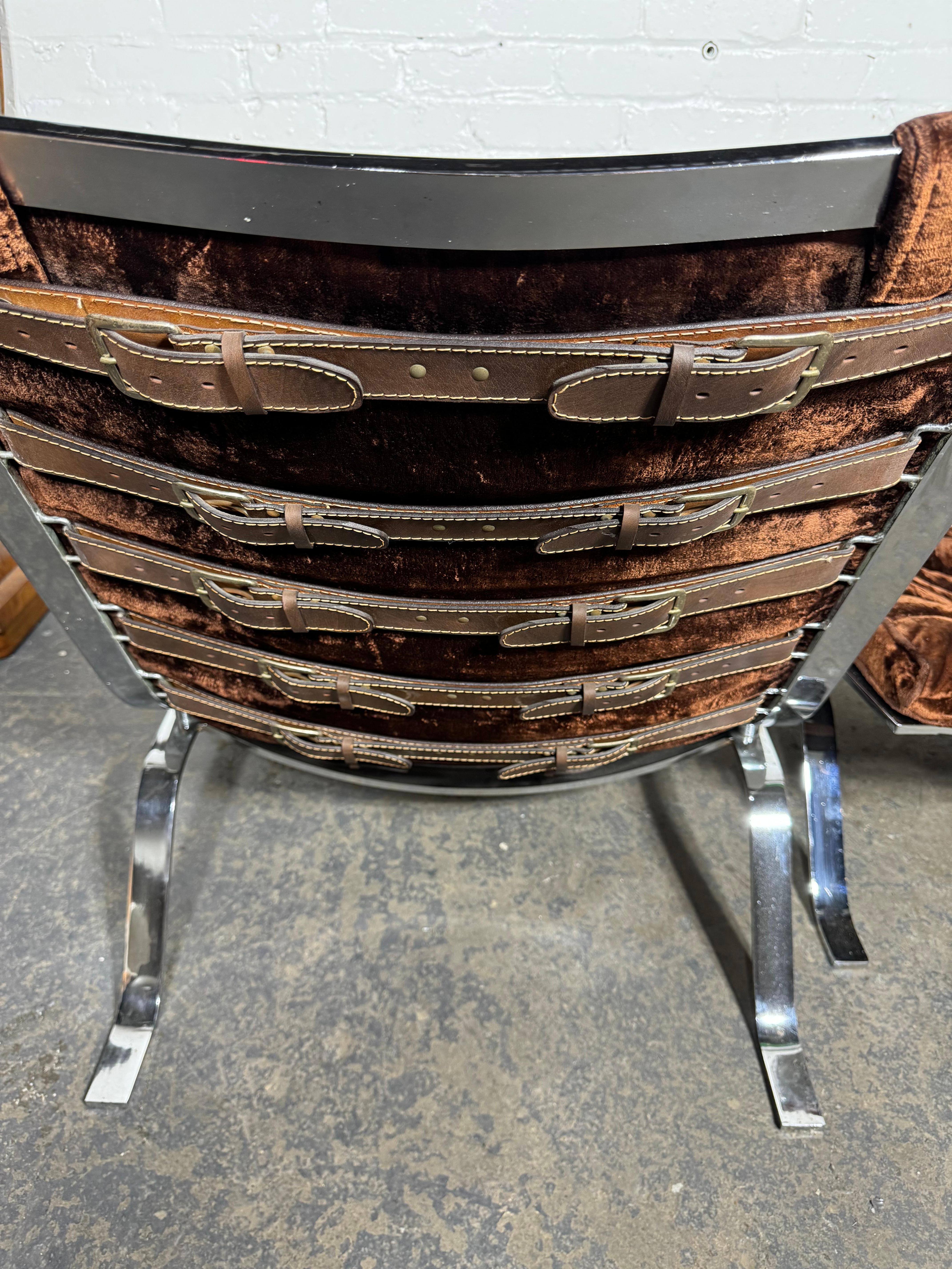 Scandinavian Modern Vintage Arne Norell Velvet and Chrome Ari Lounge Chair and Ottoman For Sale