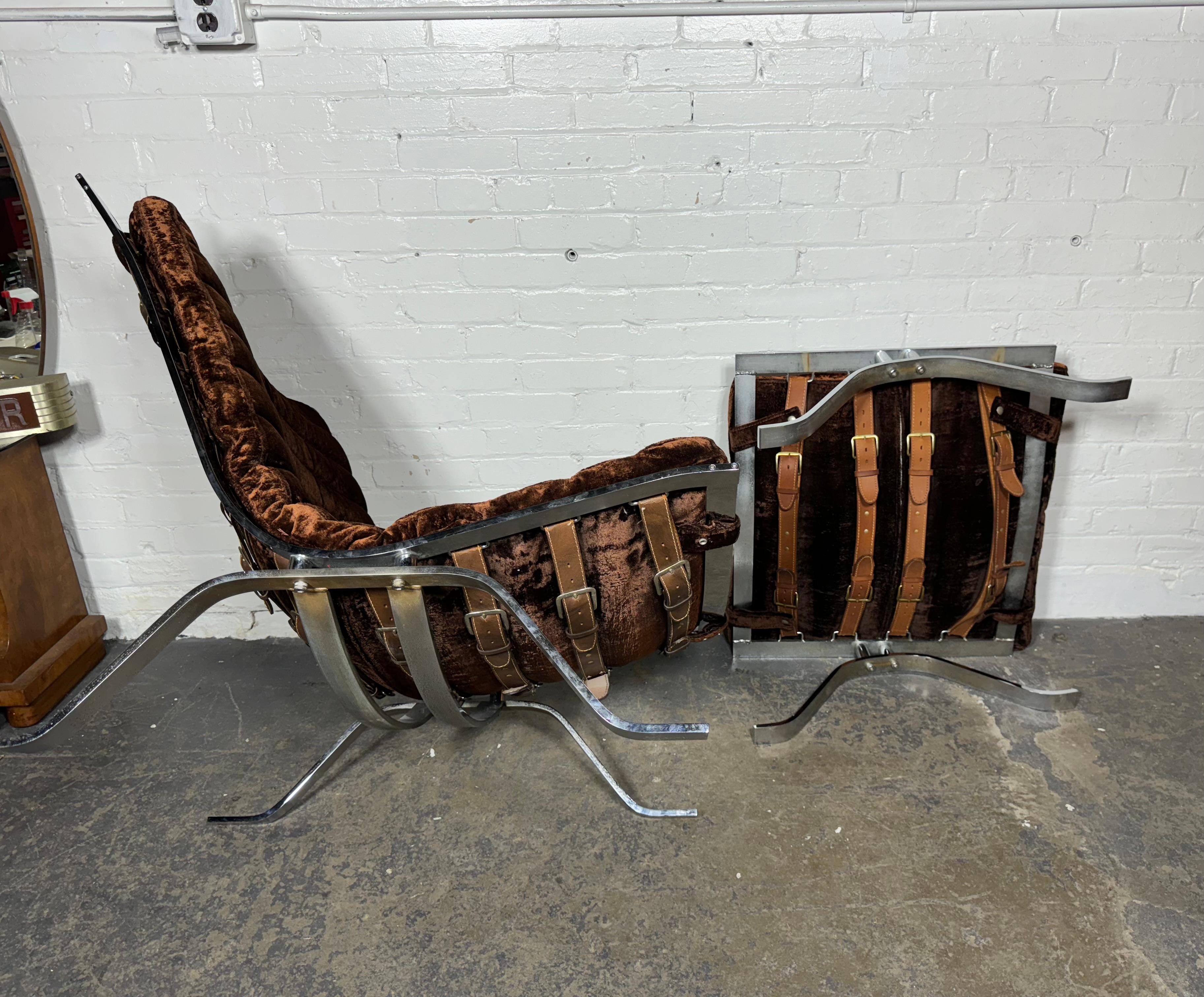 Mid-20th Century Vintage Arne Norell Velvet and Chrome Ari Lounge Chair and Ottoman For Sale