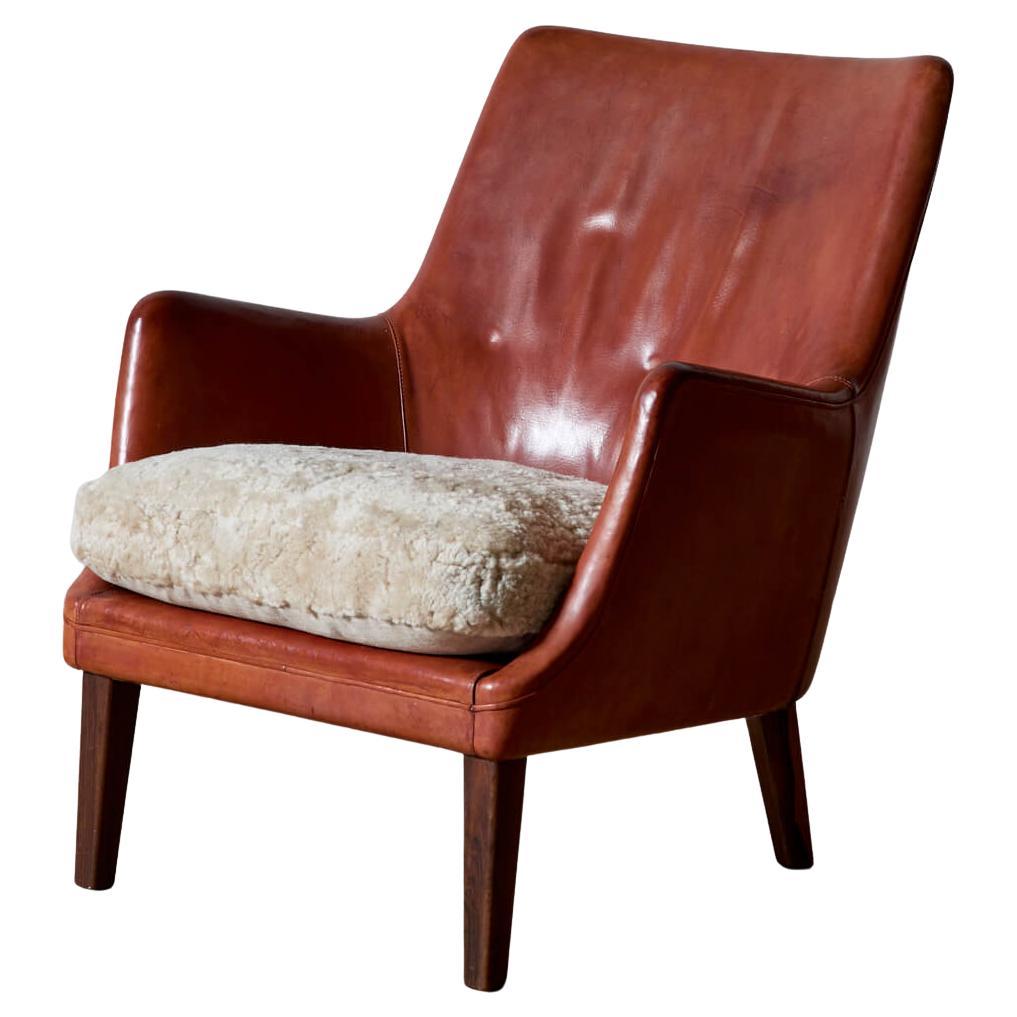 Vintage Arne Vodder AV 53 Loungesessel in Original Leder im Angebot