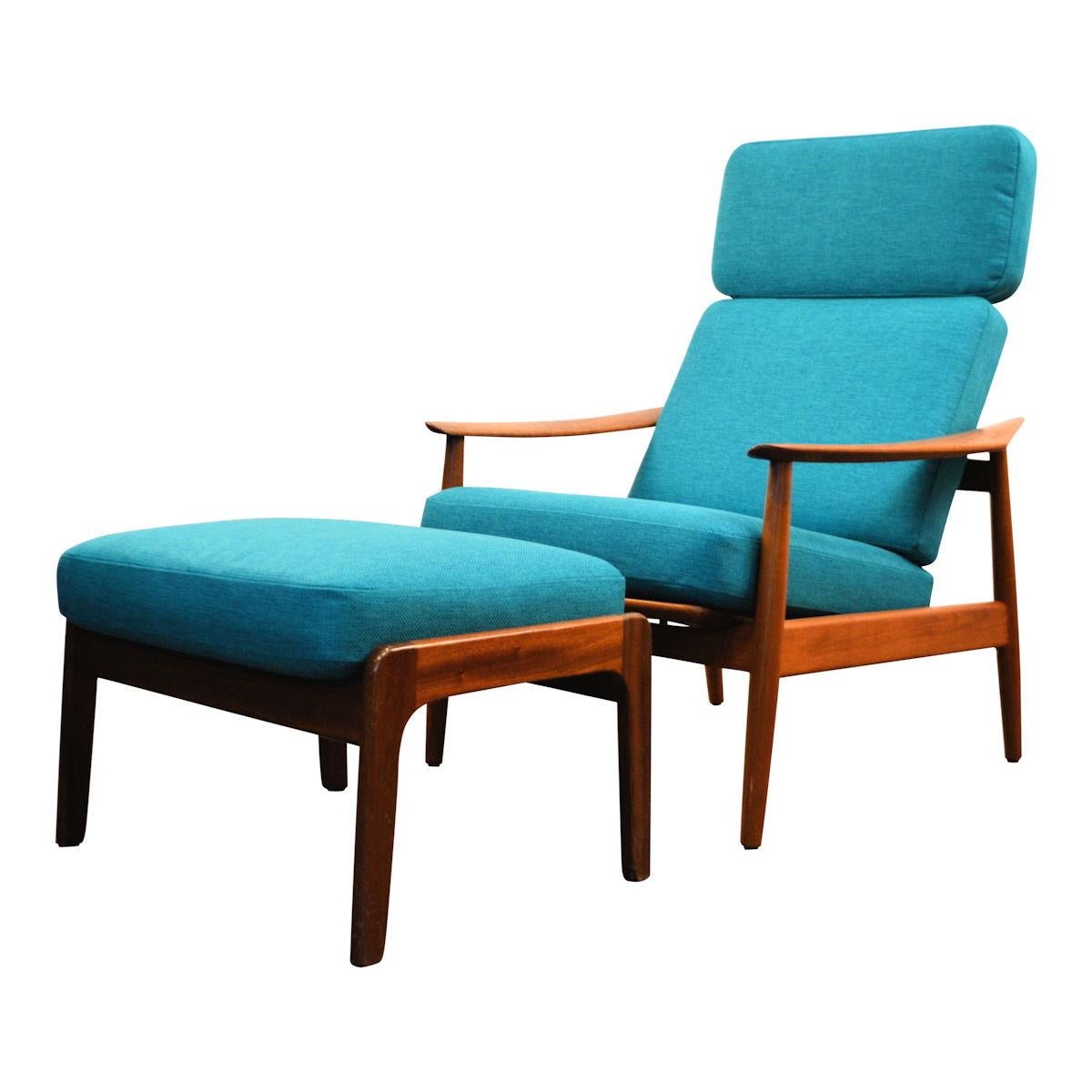 Danish Vintage Arne Vodder Fd-164 Teak Lounge Chair and Ottoman For Sale
