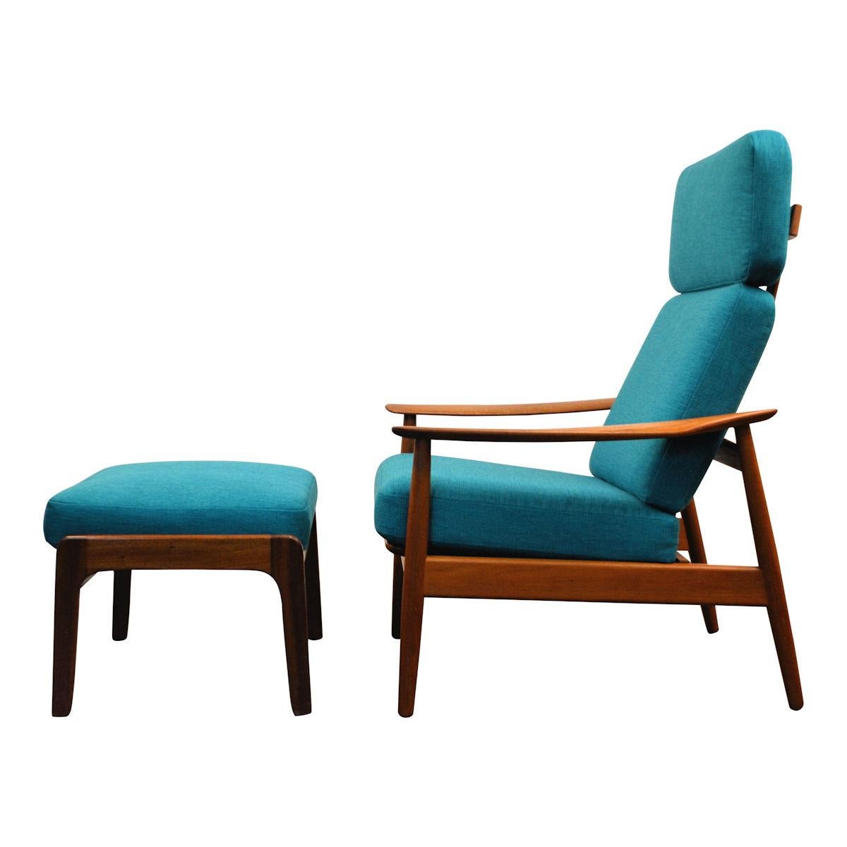 Mid-20th Century Vintage Arne Vodder Fd-164 Teak Lounge Chair and Ottoman For Sale