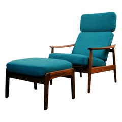 Vintage Arne Vodder Fd-164 Teak Lounge Chair and Ottoman