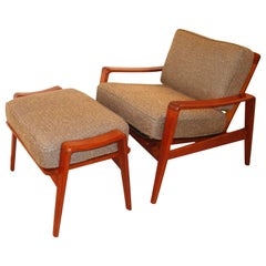 Vintage Arne Wahl Iversen Chair and Ottoman Two Sets