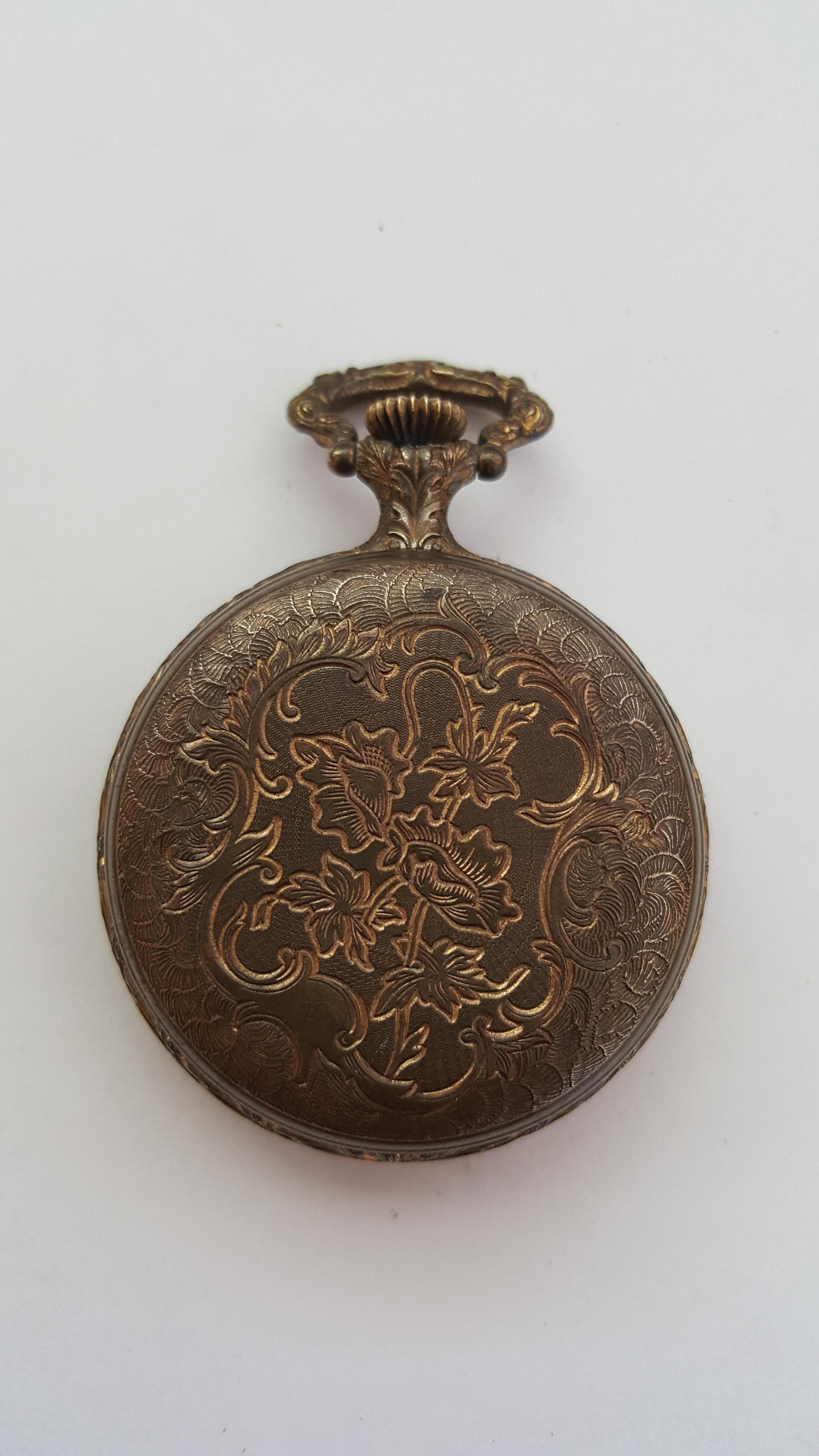Vintage Arnex Pocket Watch, Swiss Movement, 17 Jewel, Design Case In Good Condition In Rancho Santa Fe, CA