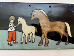 Vintage Arnold Wiigs Fabrikker Targa da parete in ceramica norvegese Arte scandinava