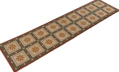 Vintage Arraiolos Needlepoint runner in Beige, Red and Gold Floral Medallions