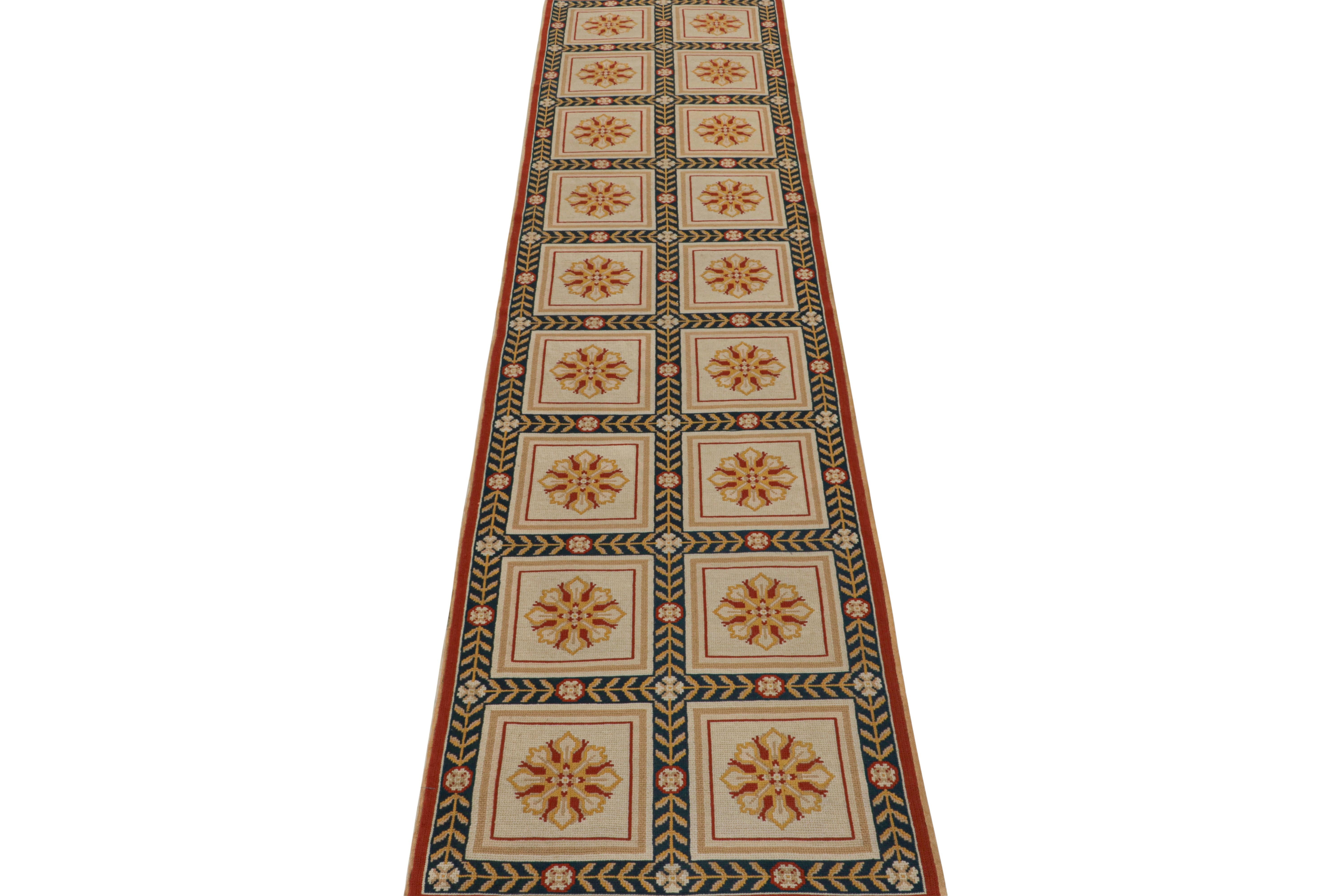 Portuguese Vintage Arraiolos Needlepoint runners in Beige, Red and Gold Floral Medallions For Sale
