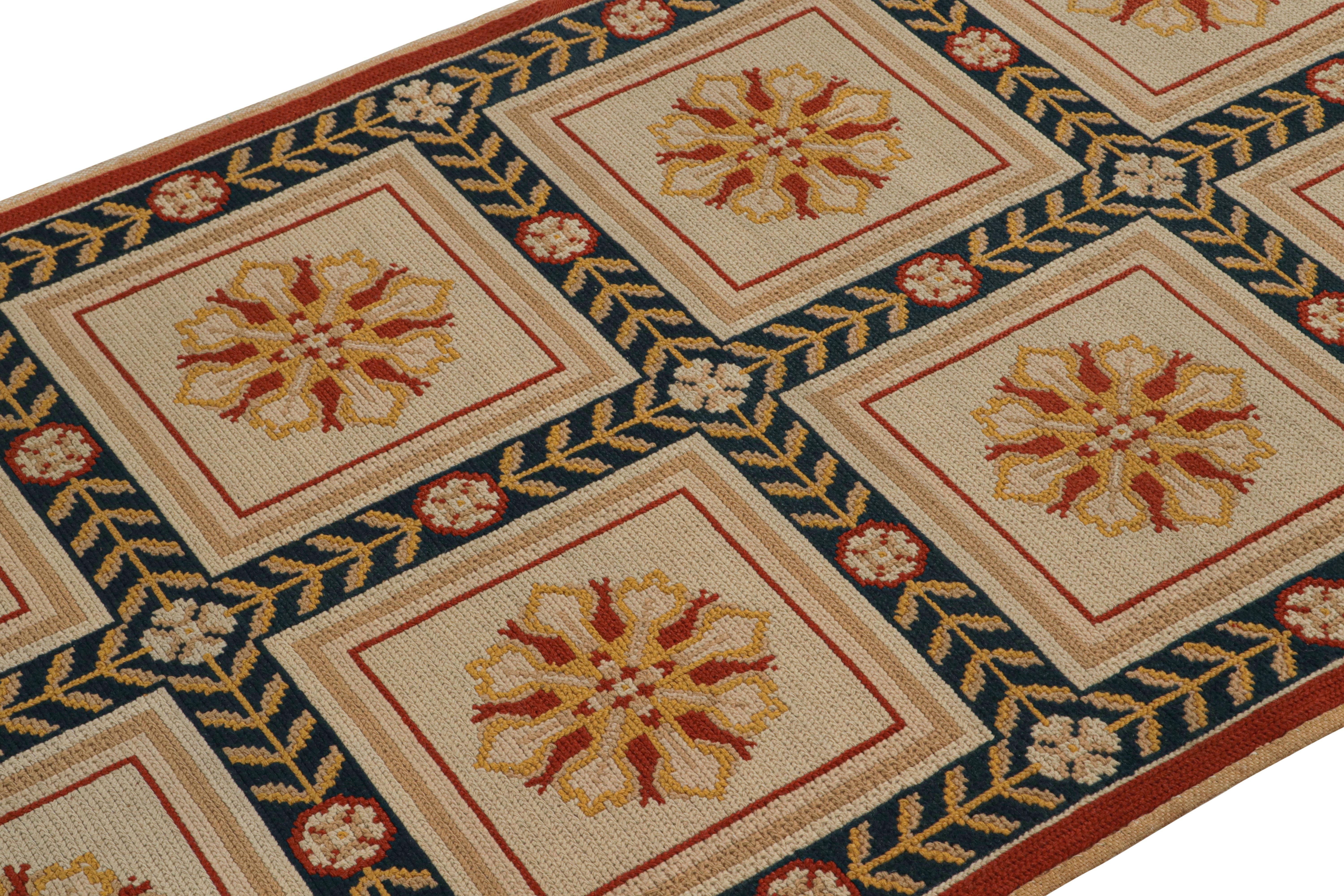 Hand-Knotted Vintage Arraiolos Needlepoint runners in Beige, Red and Gold Floral Medallions For Sale