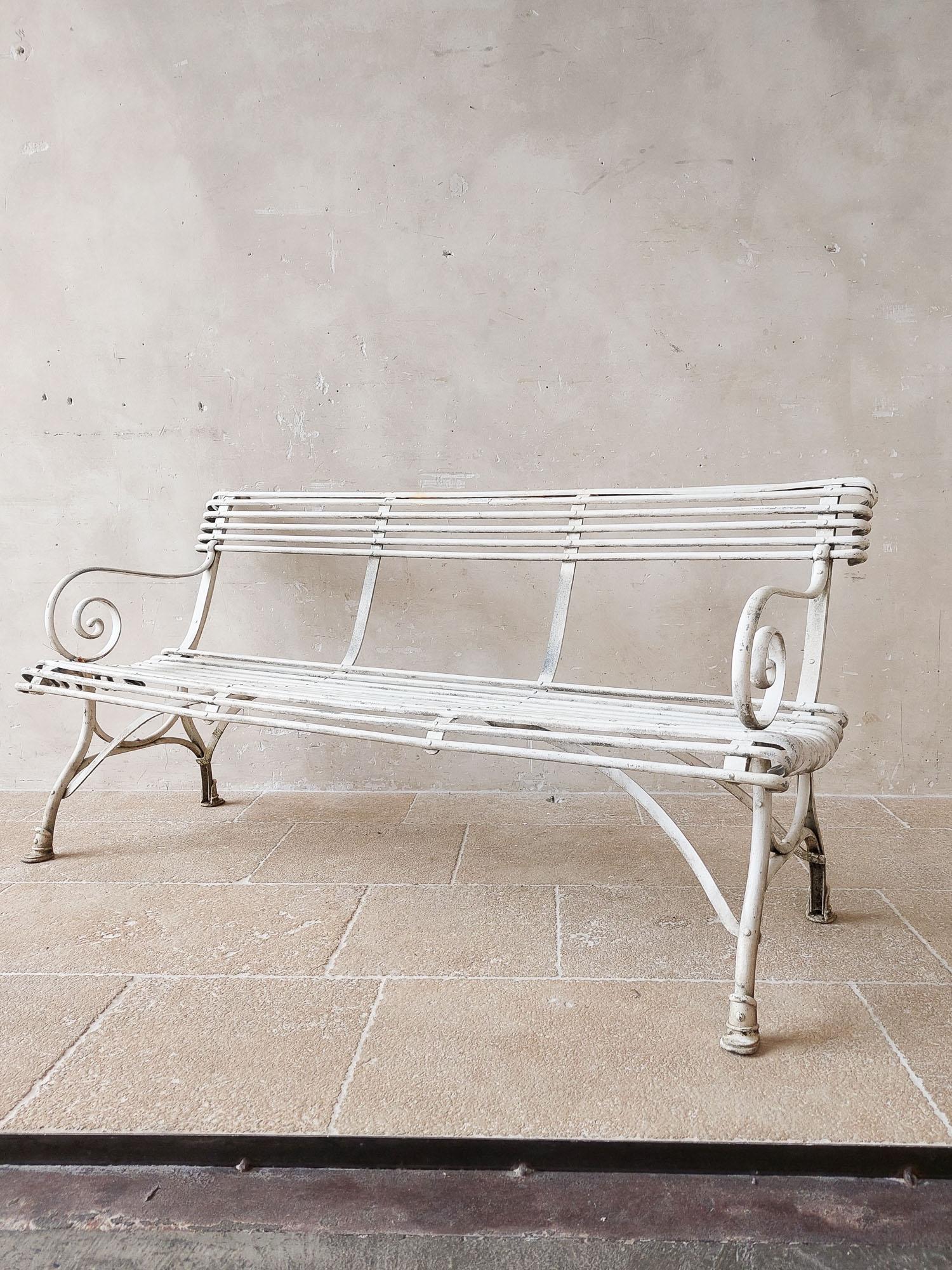 Romanian Vintage Arras style Garden Bench with White Patina For Sale