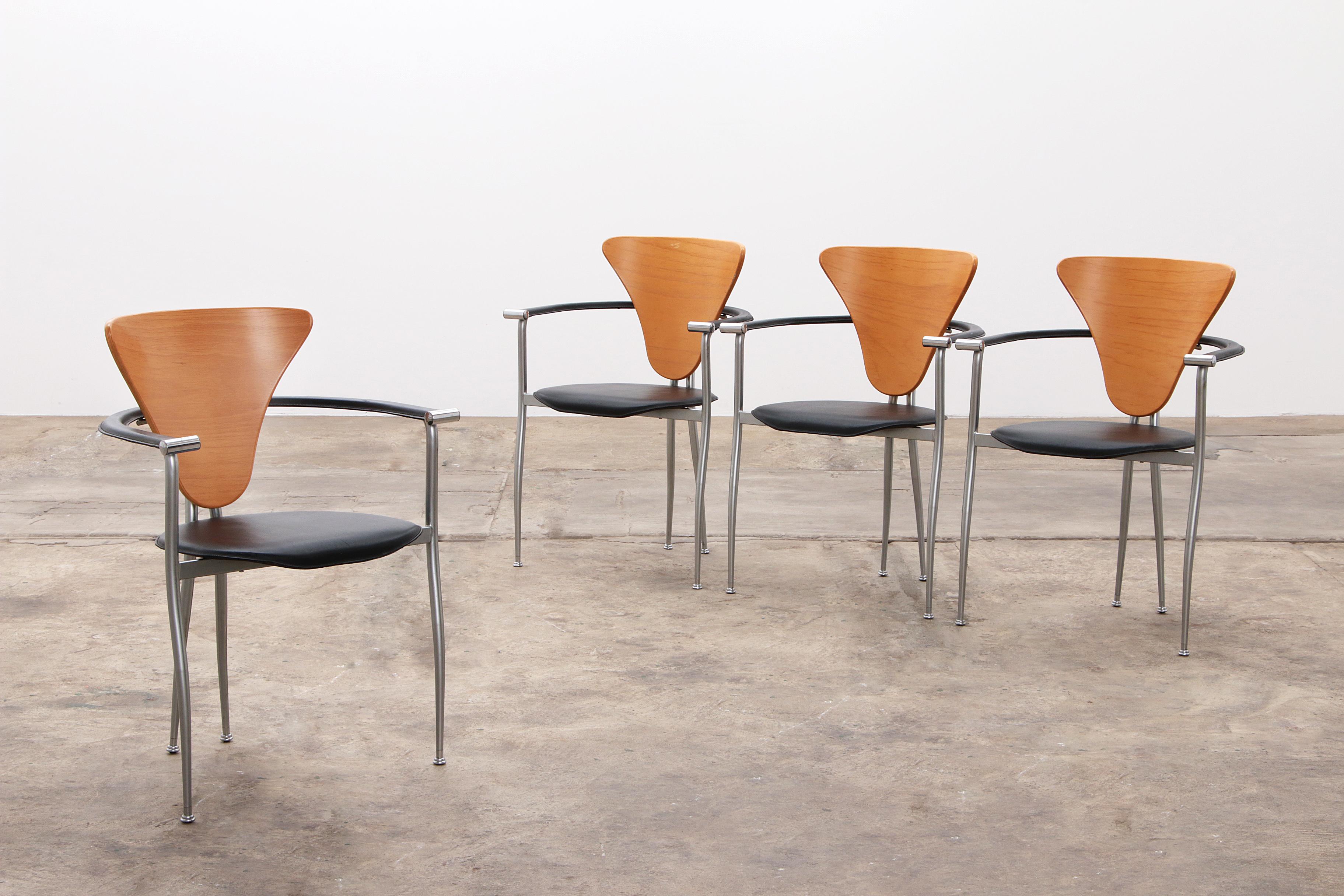 C444 Black Leather Italian Chairs by Arrben S/8 main image 0