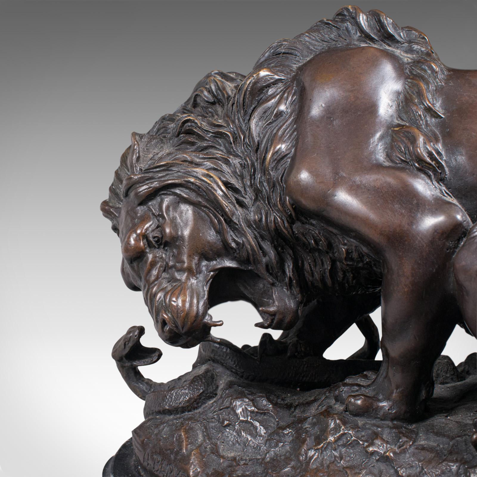 Vintage Art Bronze, French, Fine Cast Sculpture, Lion, After Barye, circa 1950 5