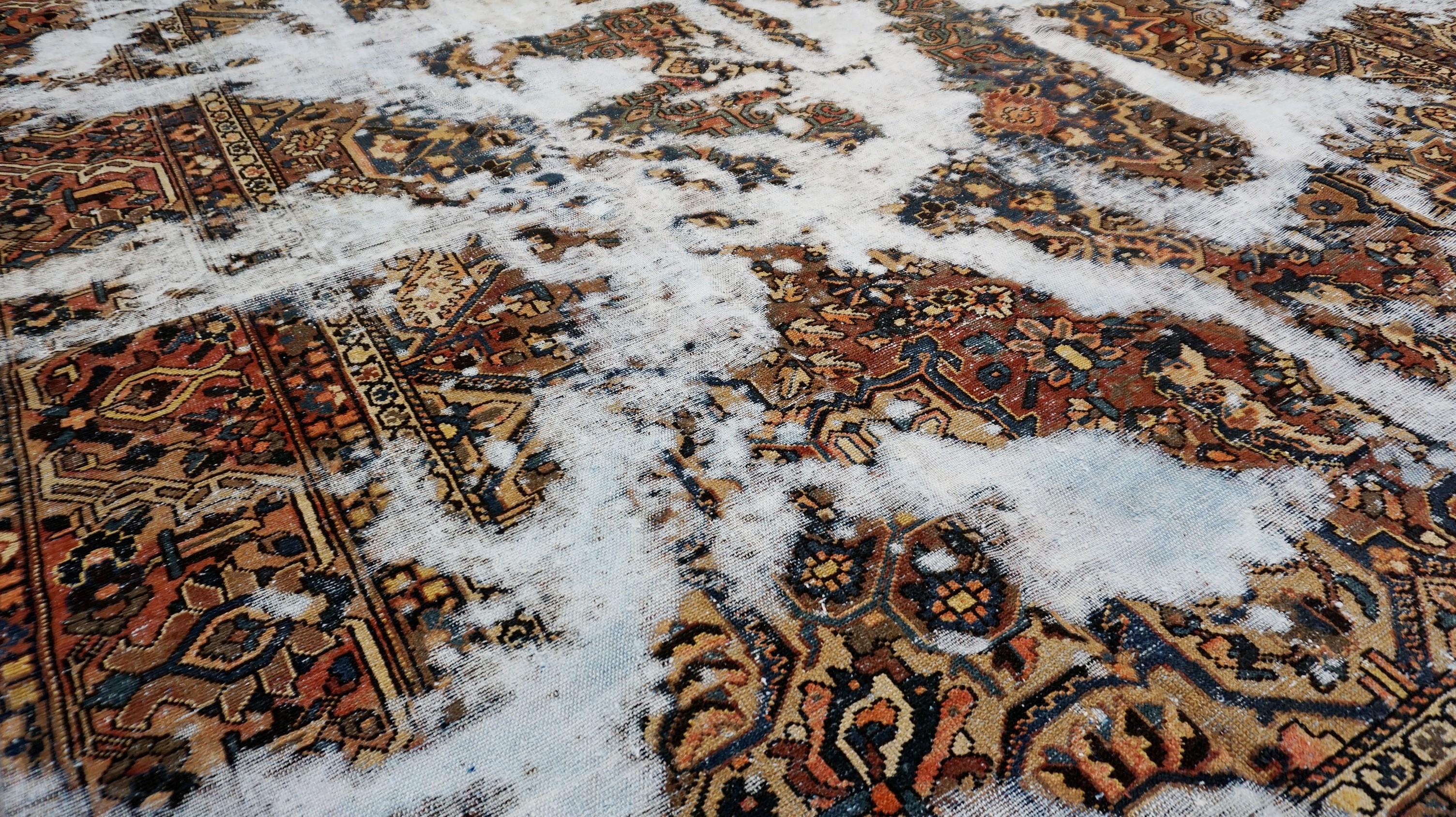 Vintage Art Tappeto in Lana Marrone e Rosso Distressed 10'11''x14'6'' in vendita 1