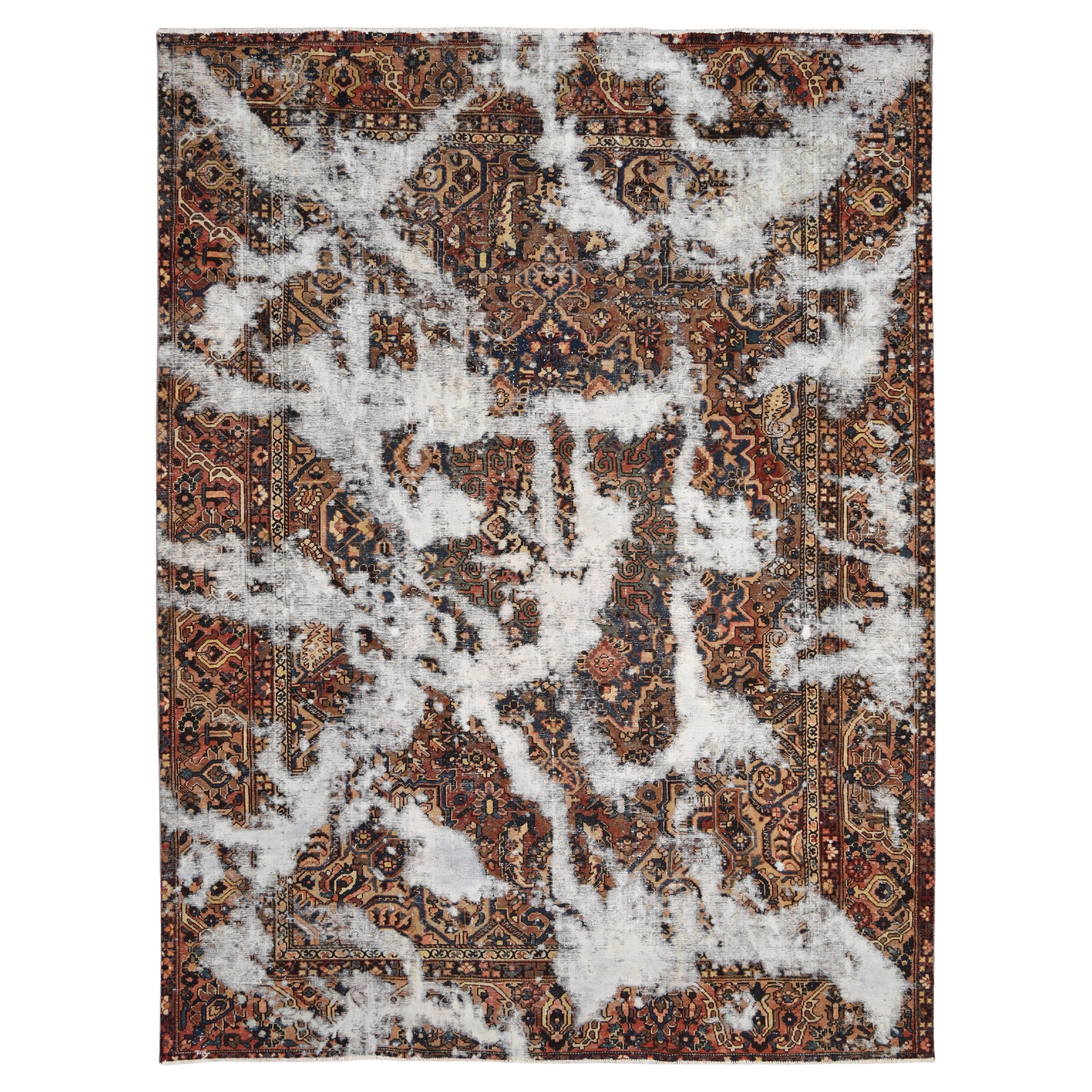 Vintage Art Brown und Red Distressed Wool Rug 10'11''x14'6''