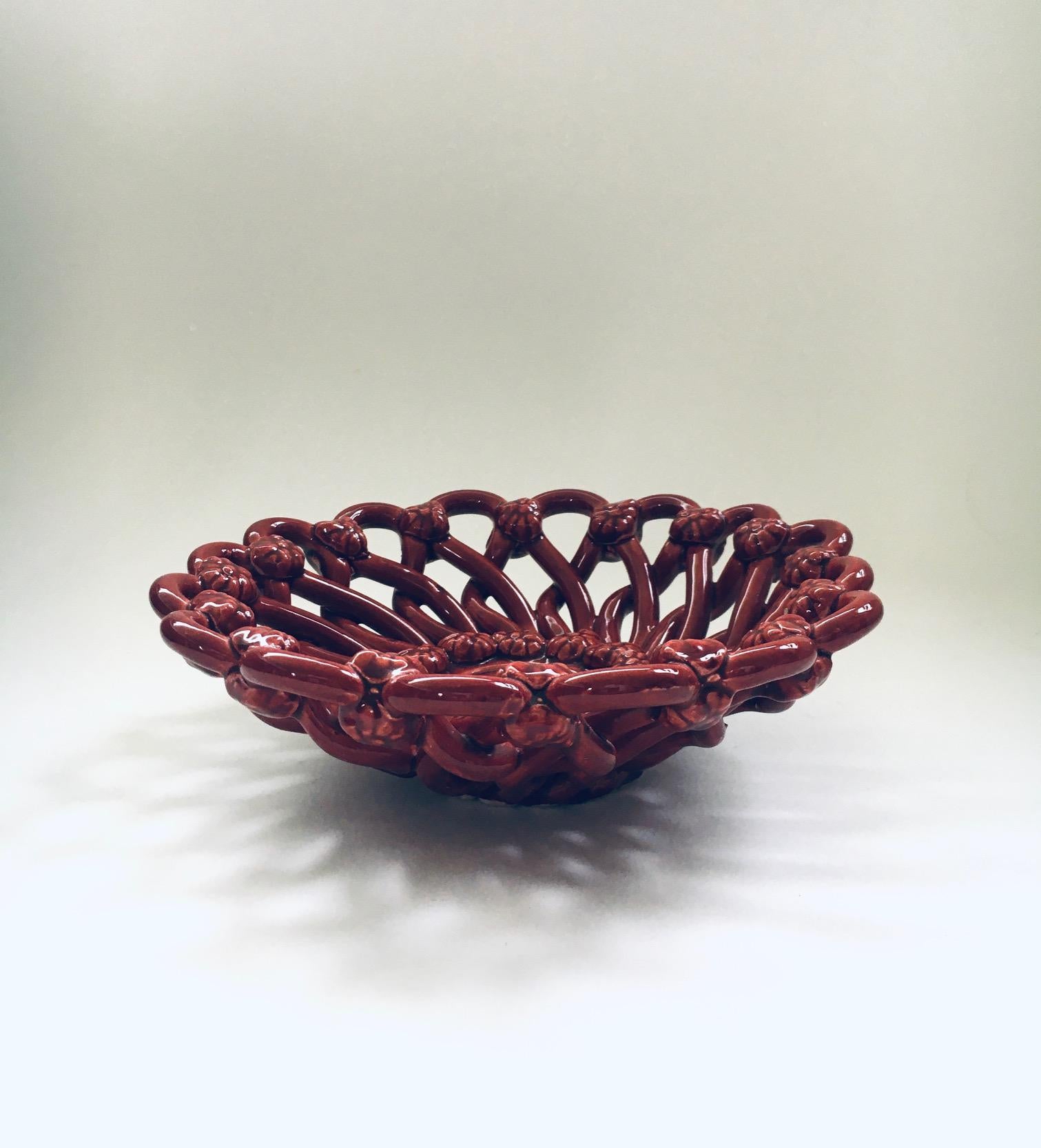 Mid-Century Modern Vintage Art Ceramics Basketweave Flower Bowl, Vallauris France 1950's For Sale