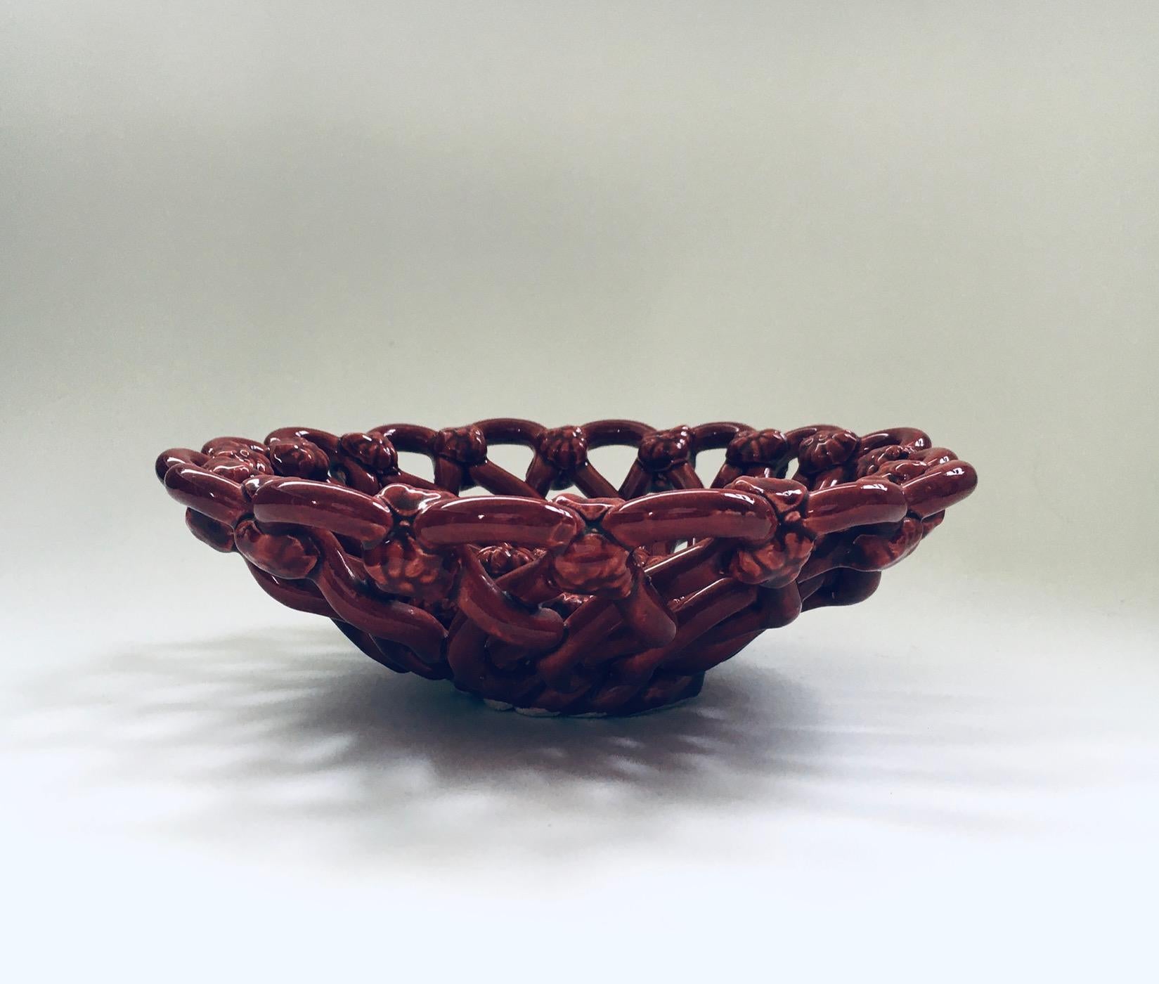 Mid-20th Century Vintage Art Ceramics Basketweave Flower Bowl, Vallauris France 1950's For Sale