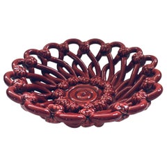 Vintage Art Ceramics Basketweave Flower Bowl, Vallauris France 1950's