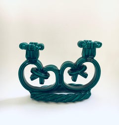Vintage Art Ceramics Green Braided Candle Holder by Vallauris, France 1950's