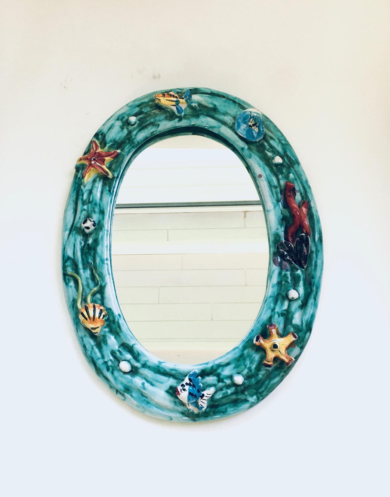 Altro Specchio da parete ovale 'Ocean' in ceramica d'arte vintage di Supercasa, Italia, anni '60 in vendita