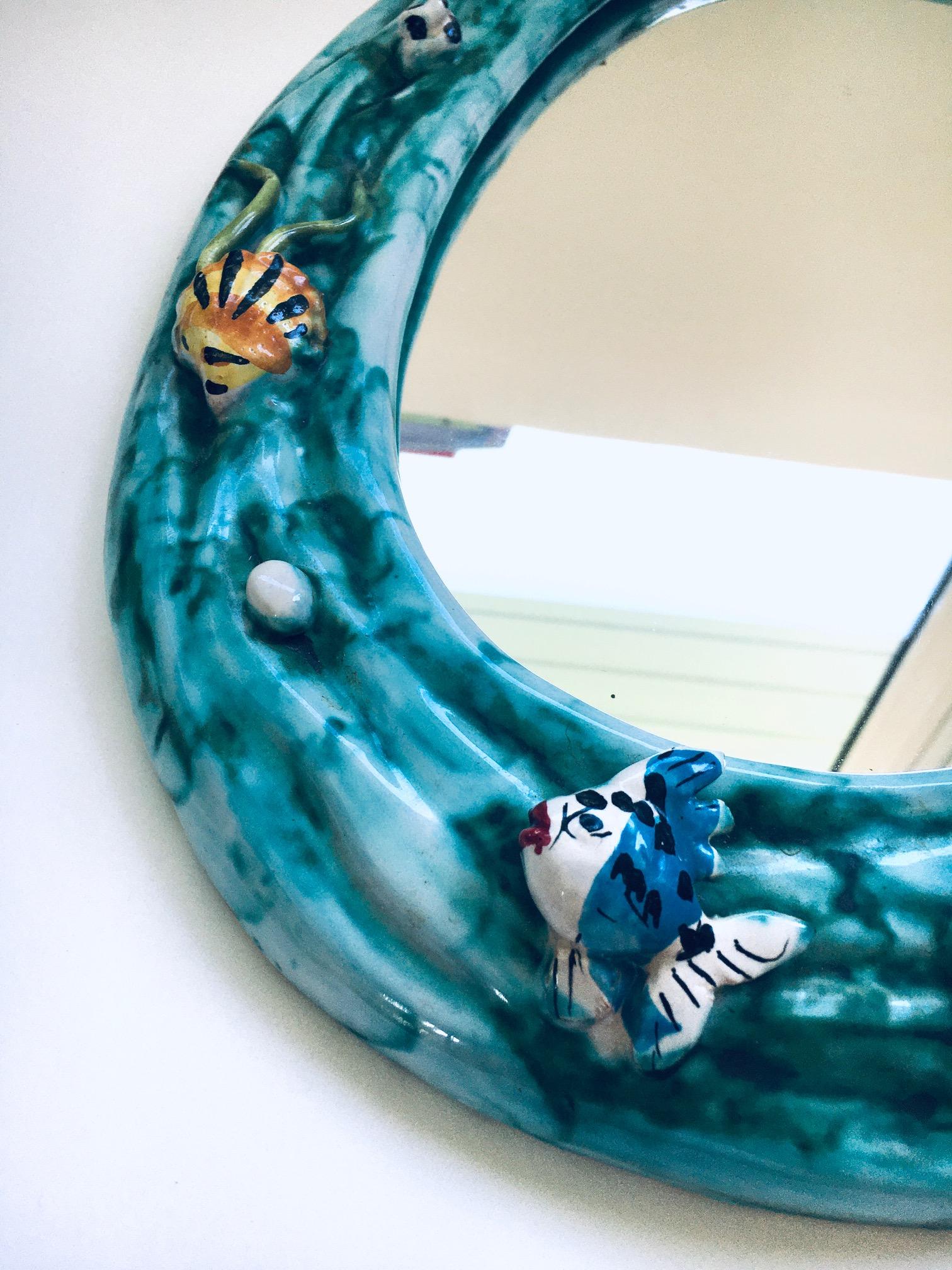 Metà XX secolo Specchio da parete ovale 'Ocean' in ceramica d'arte vintage di Supercasa, Italia, anni '60 in vendita