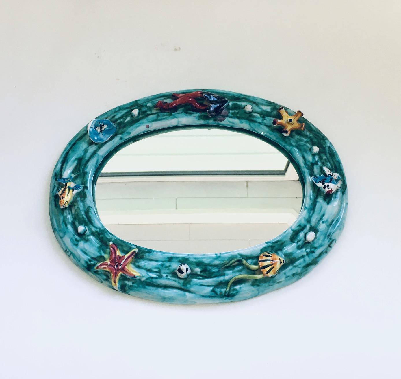 Specchio da parete ovale 'Ocean' in ceramica d'arte vintage di Supercasa, Italia, anni '60 in vendita 2
