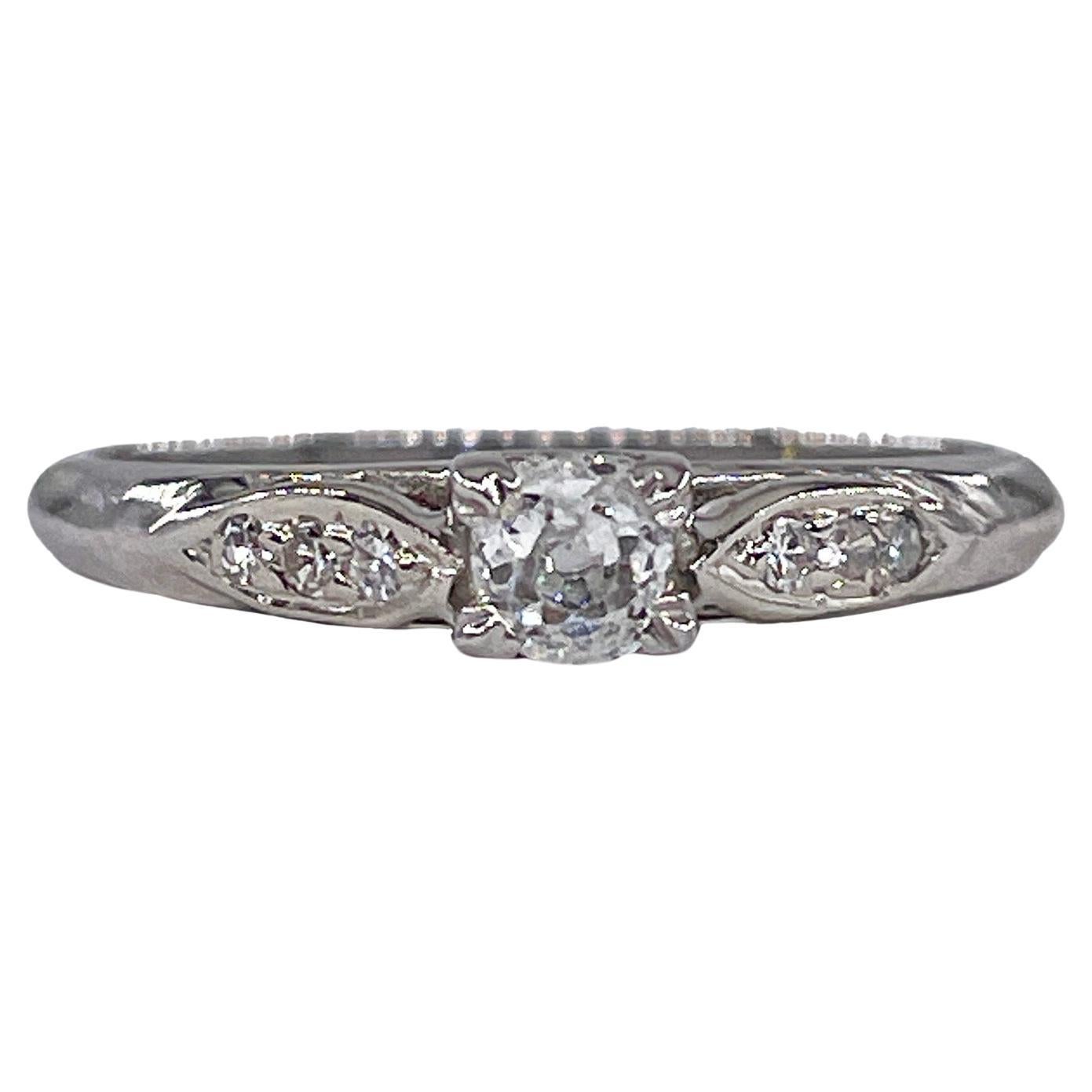 Vintage Art Deco 0.23ct OLD Mine Cushion Cut Diamond Engagement Ring Palladium